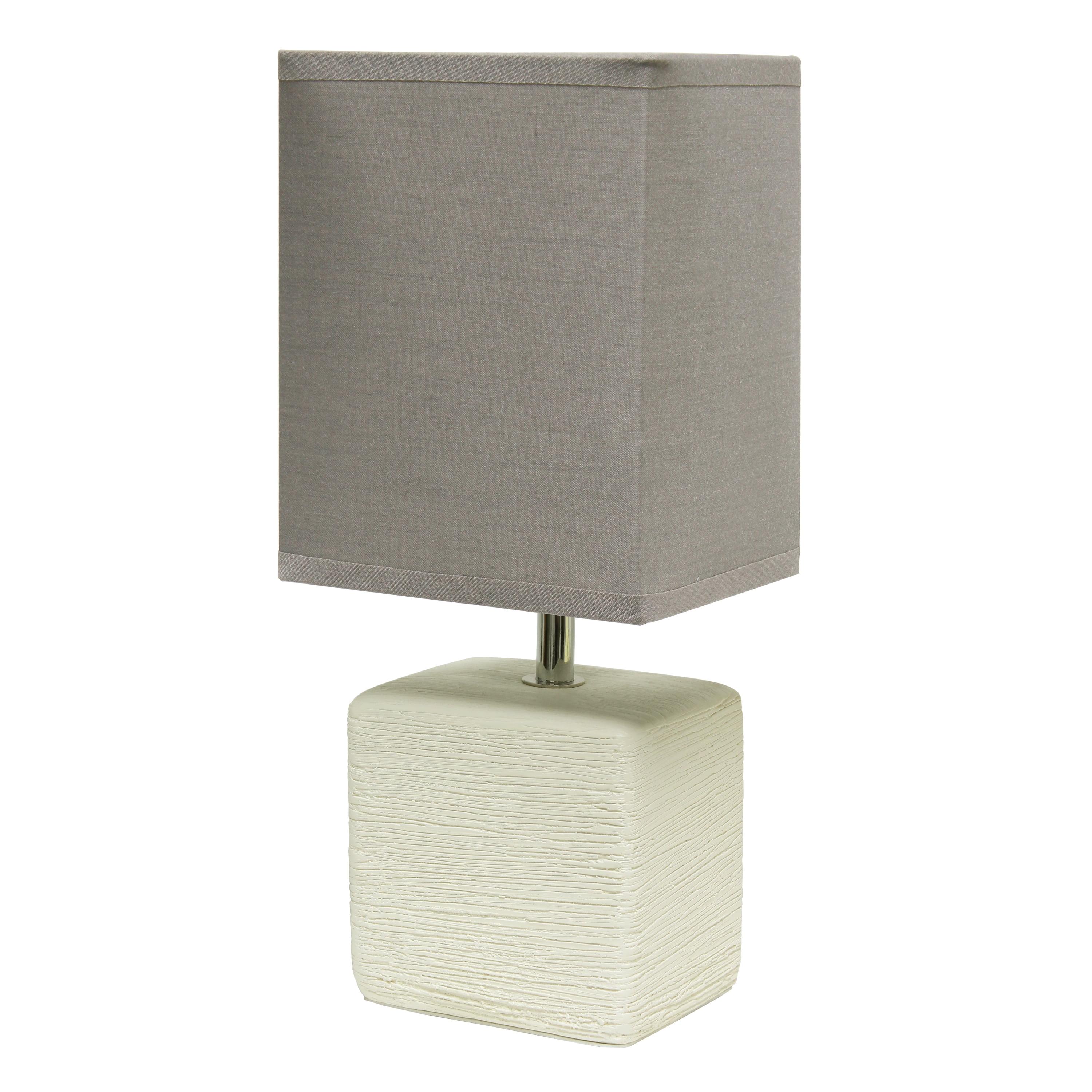 Petite Off White Faux Stone Ceramic Table Lamp with Gray Shade