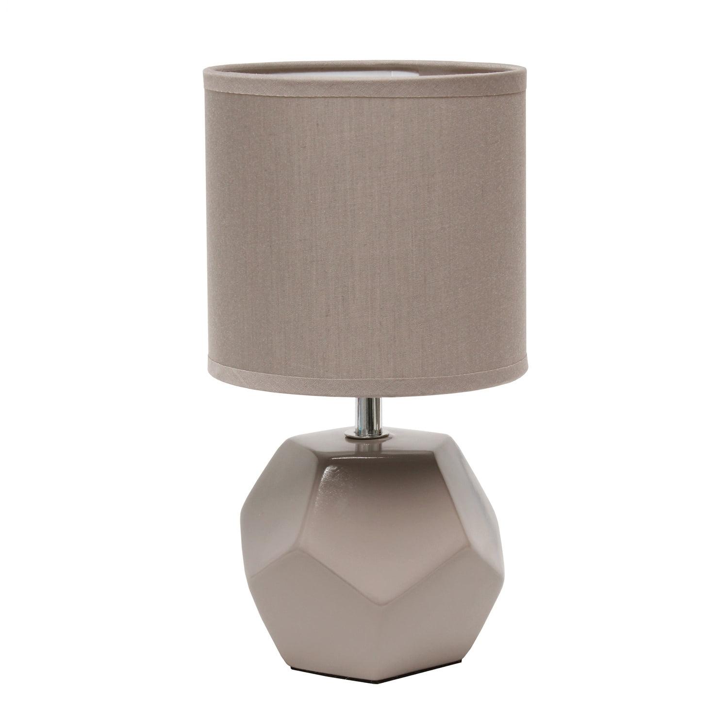Simple Designs Round Prism Mini Table Lamp with Matching Fabric Shade Gray
