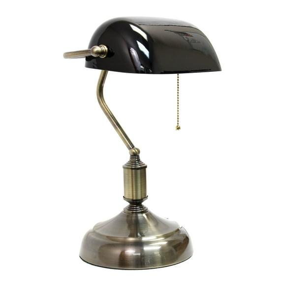 Executive Banker's Desk Lamp with Glass Shade Black - Simple Designs: ETL Listed, Metal Body, Pull Chain