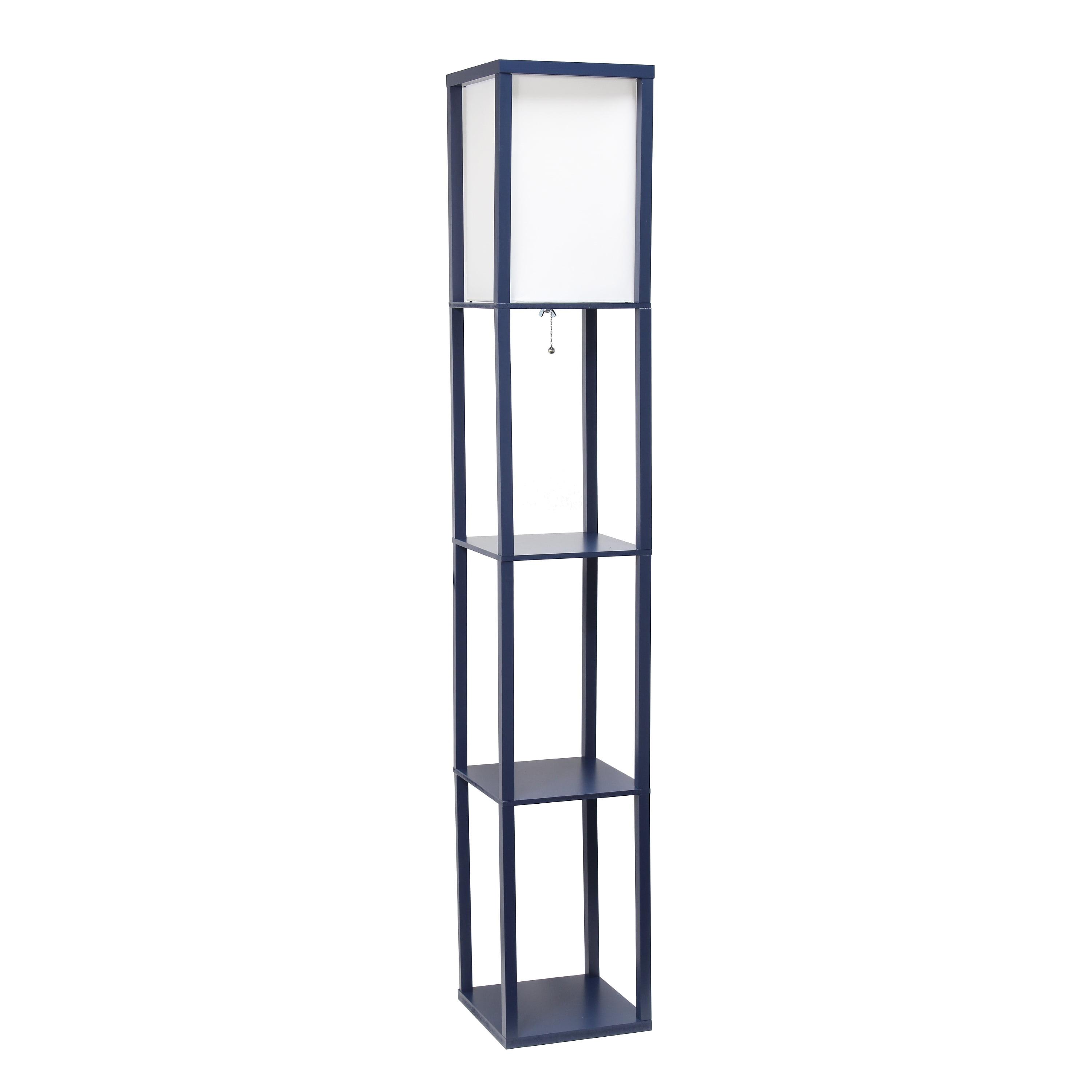 Simple Designs Floor Lamp Etagere Organizer Storage Shelf with Linen Shade, Navy
