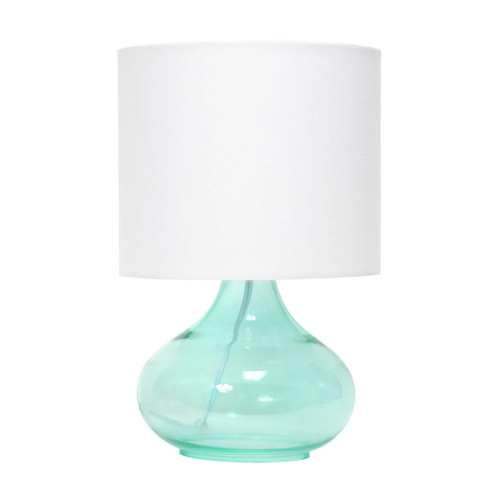 Aqua Glass Gourd Nightstand Lamp with White Barrel Shade