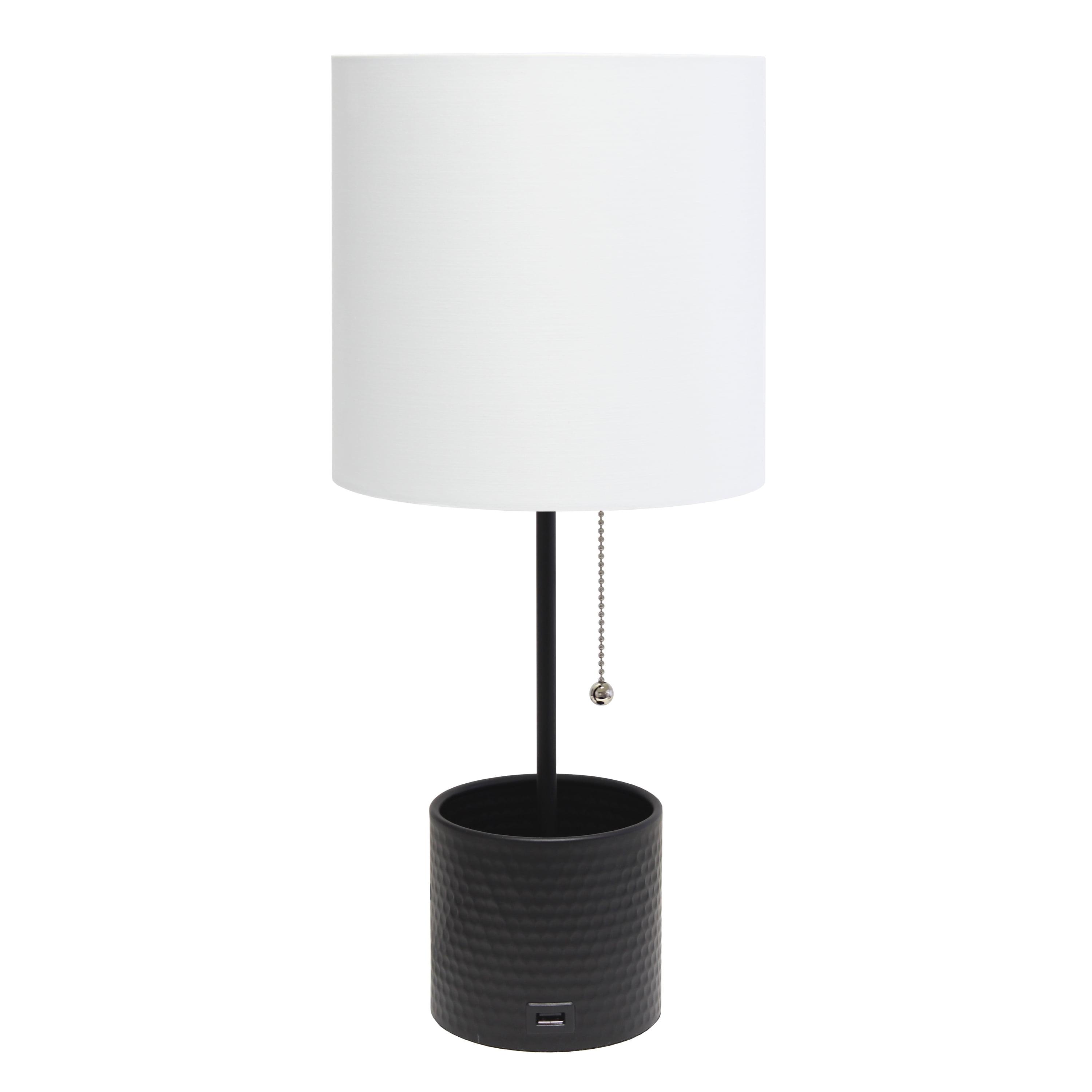 Hammered Metal Organizer Table Lamp with USB Charging Port and Fabric Shade - Simple Designs