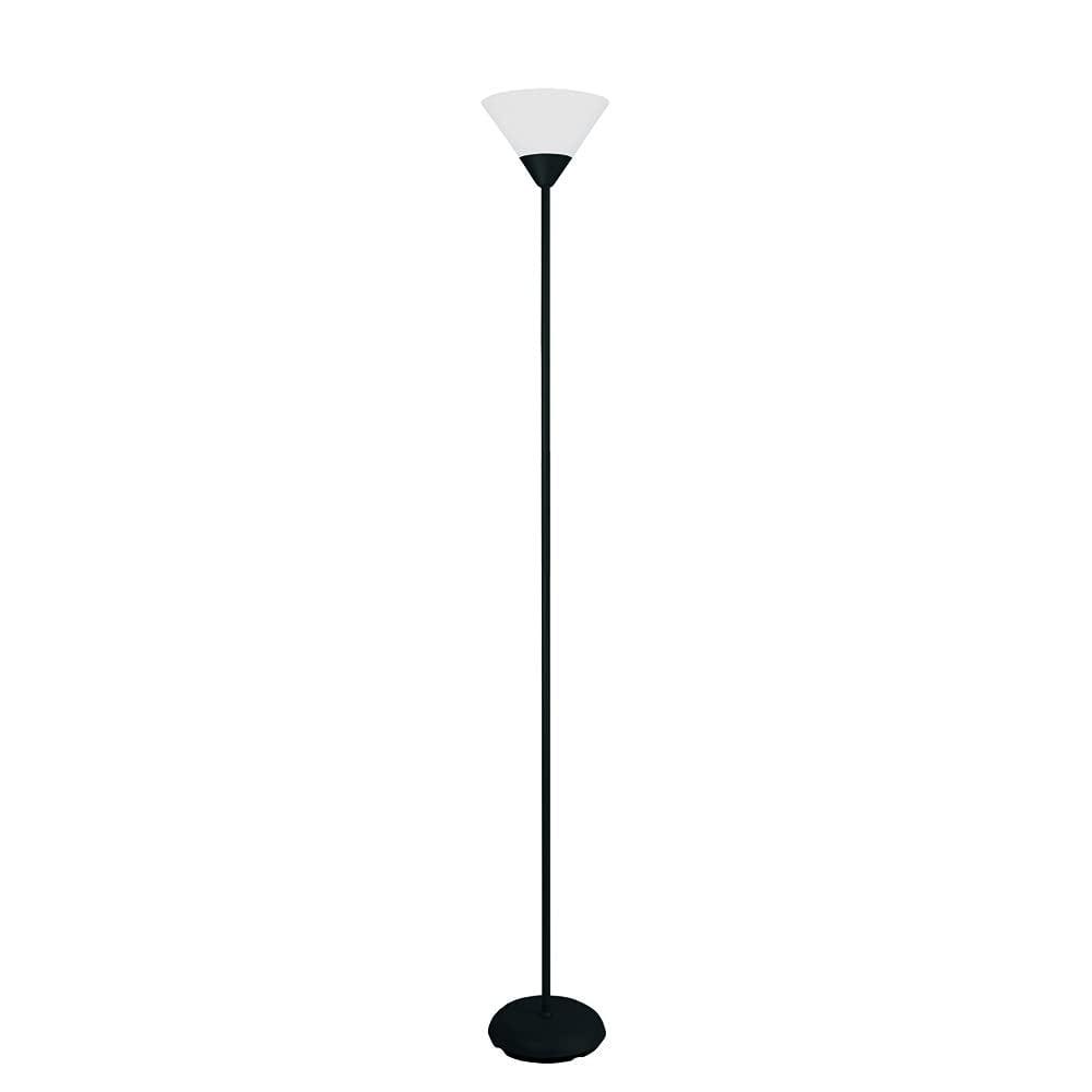 Black Metal Stick Torchiere Floor Lamp with White Shade