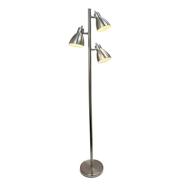 Simple Designs 3-Light Tree Floor Lamp, 63-3/8", Brushed Nickel Shade/ Brushed Nickel Base