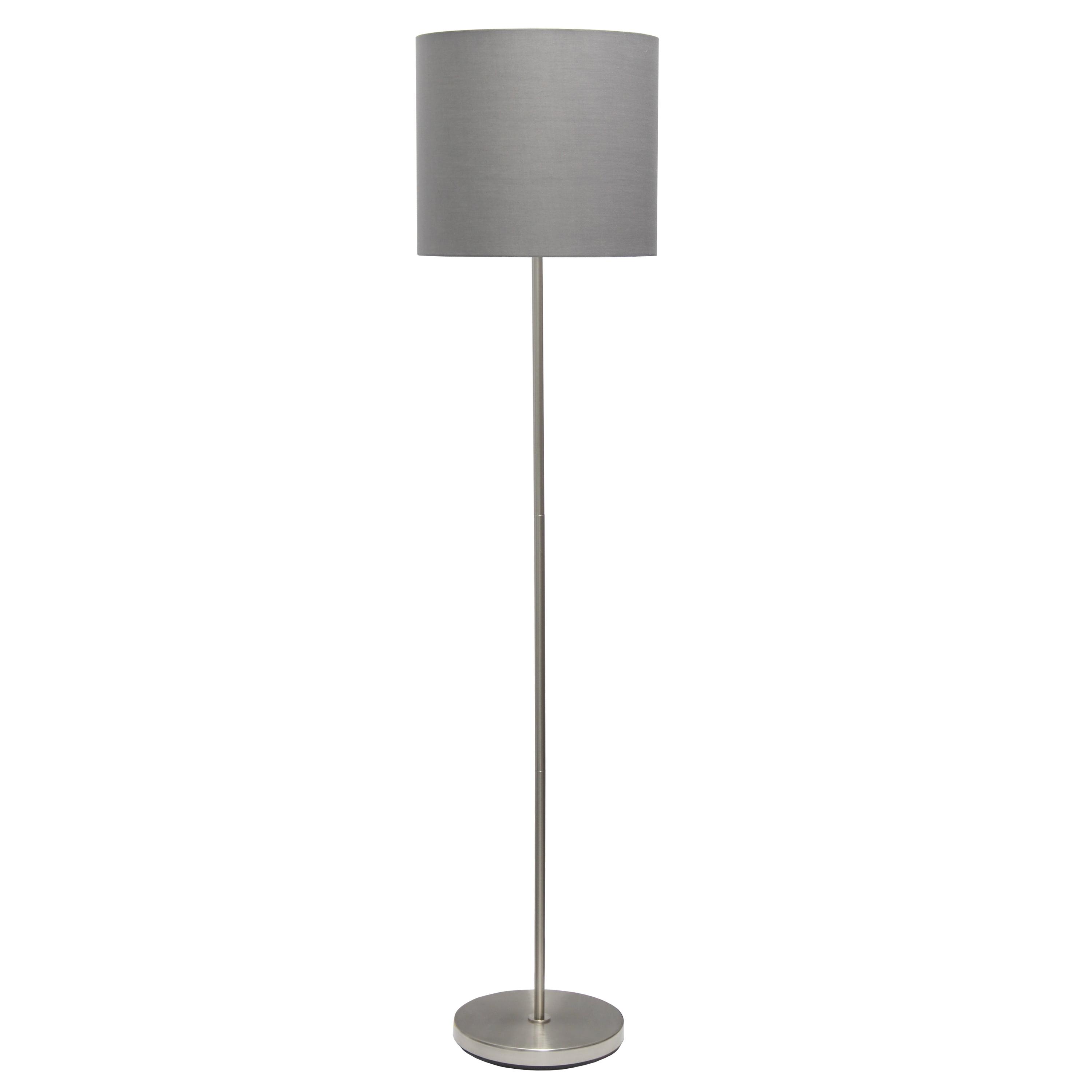 Simple Designs Drum Shade Floor Lamp Gray : Brushed Nickel Finish, Cotton Shade, ETL Listed, Modern Decor