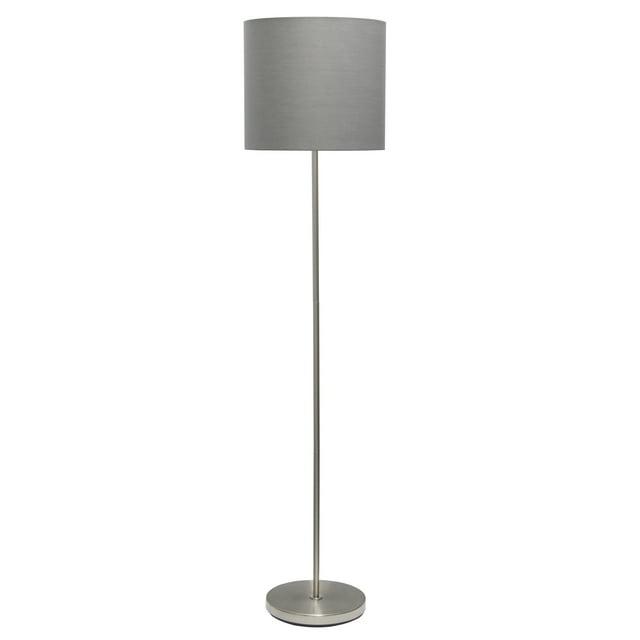 Simple Designs Drum Shade Floor Lamp Gray : Brushed Nickel Finish, Cotton Shade, ETL Listed, Modern Decor
