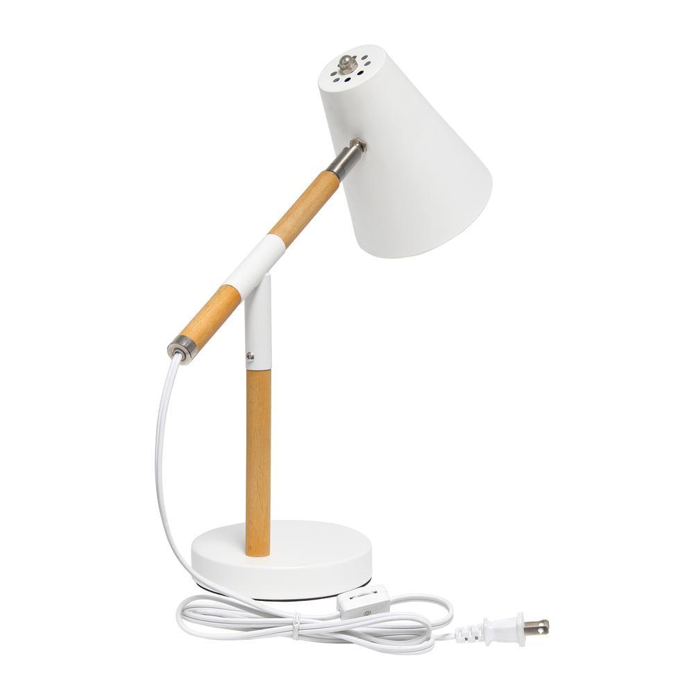 Simple Designs Wooden Pivot Desk Lamp White: ETL Listed, Adjustable Neck, Metal Shade, No Assembly Required