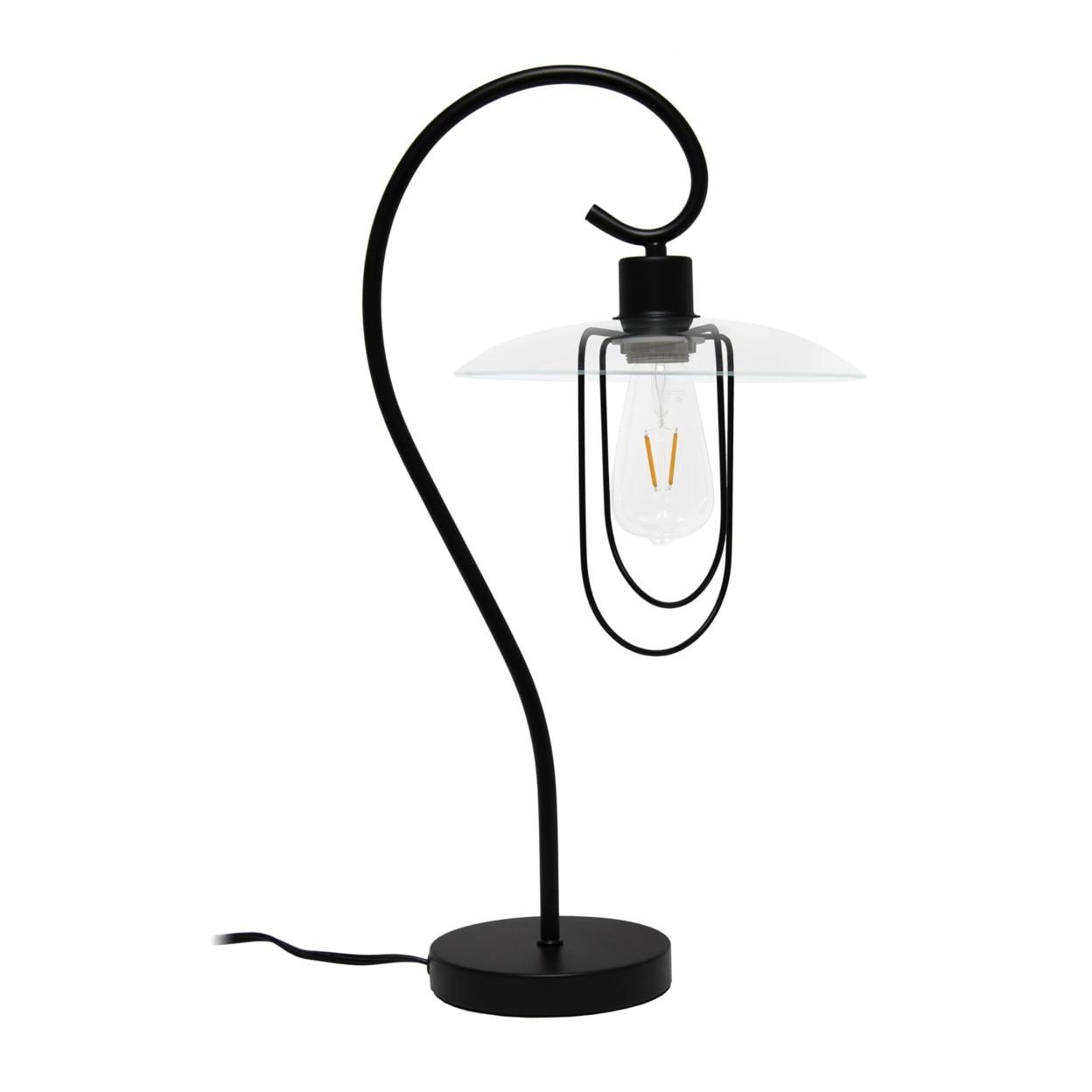 Black Iron Bedside Table Lamp with Clear Glass Shade