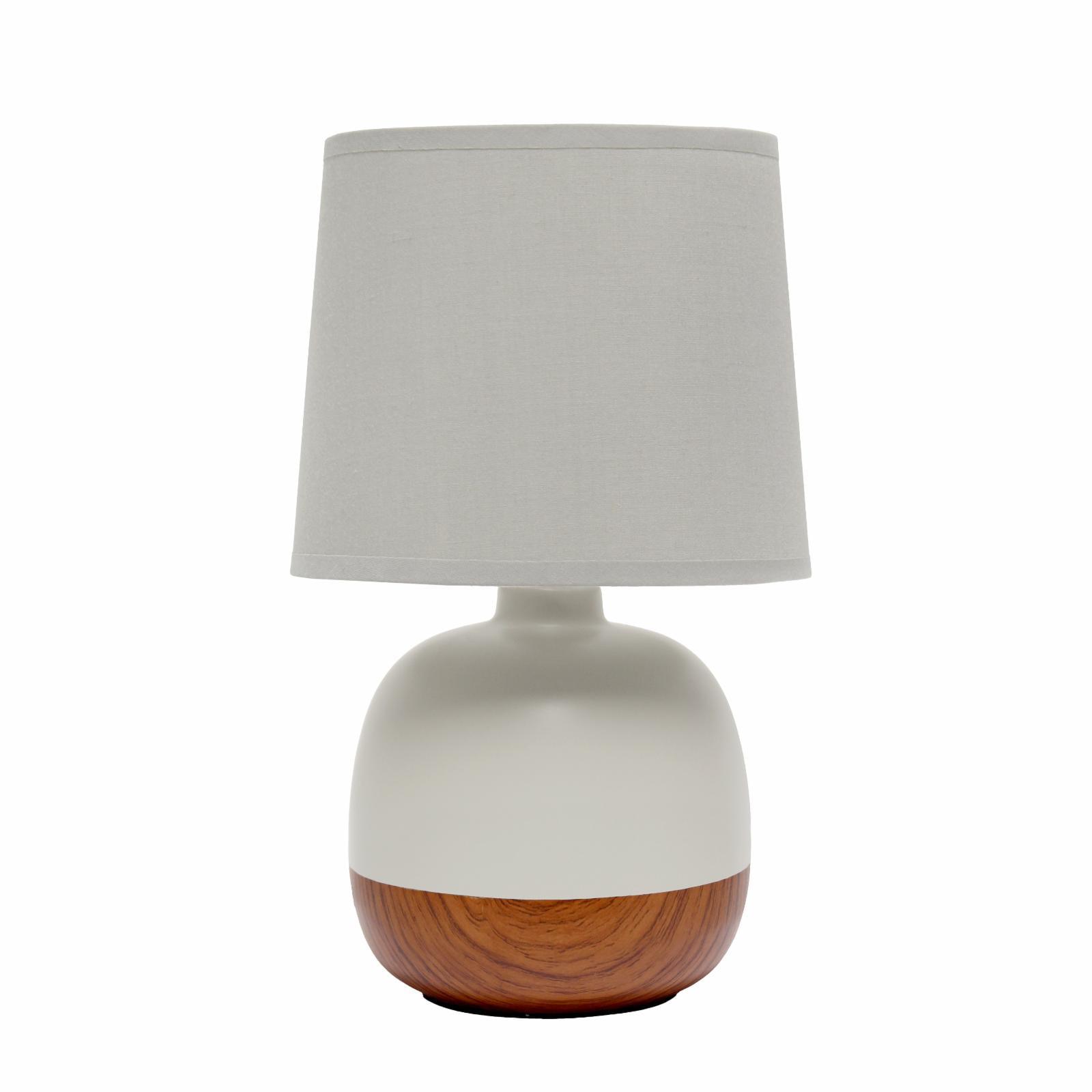 Light Wood and White Ceramic Gourd Table Lamp with Fabric Shade