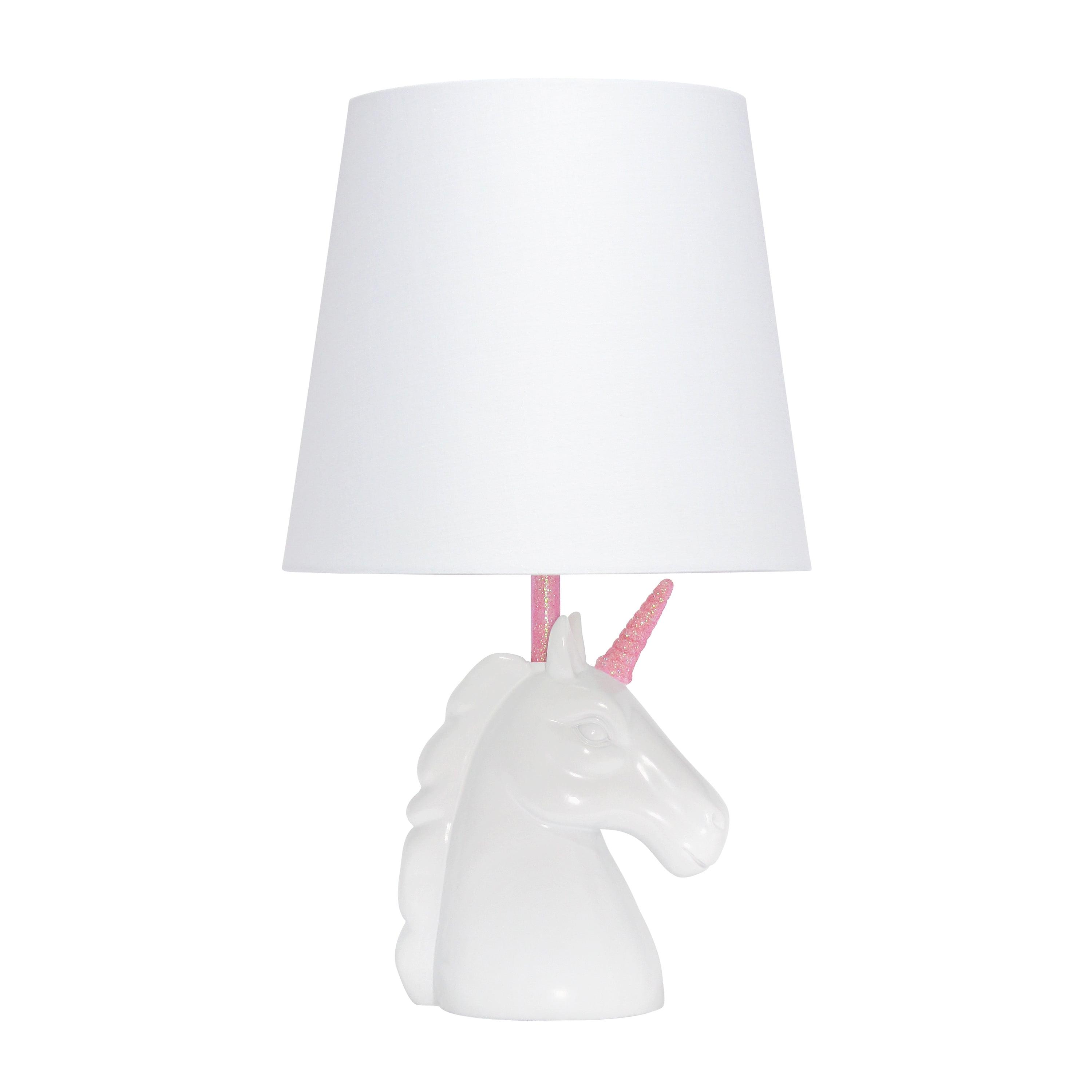 Sparkling Pink and White Unicorn Table Lamp for Kids