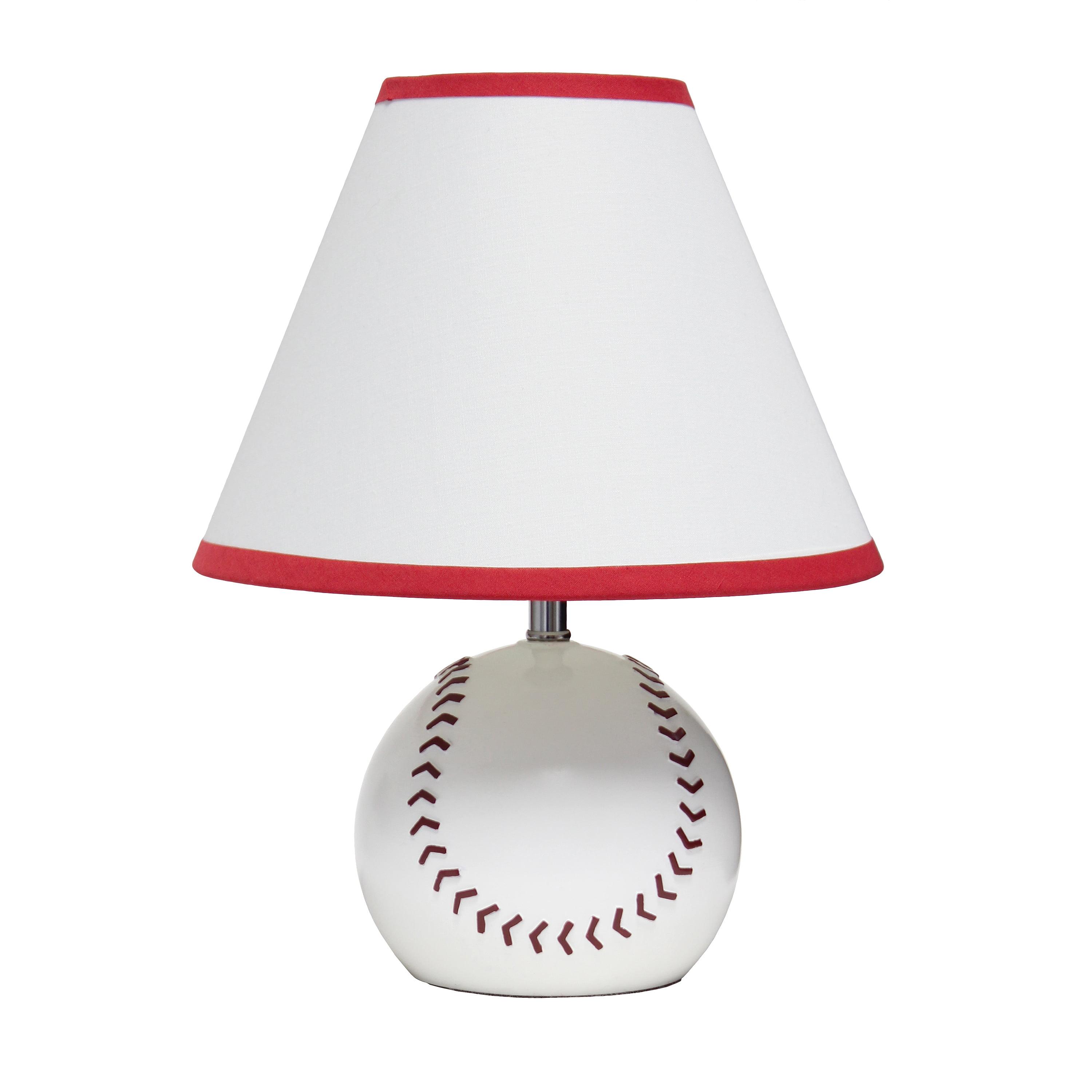 Grovelane SportsLite 11.5" Tall Athletic Sports Baseball Base Ceramic Bedside Table Desk Lamp with White Empire Fabric Shade with Red Trim
