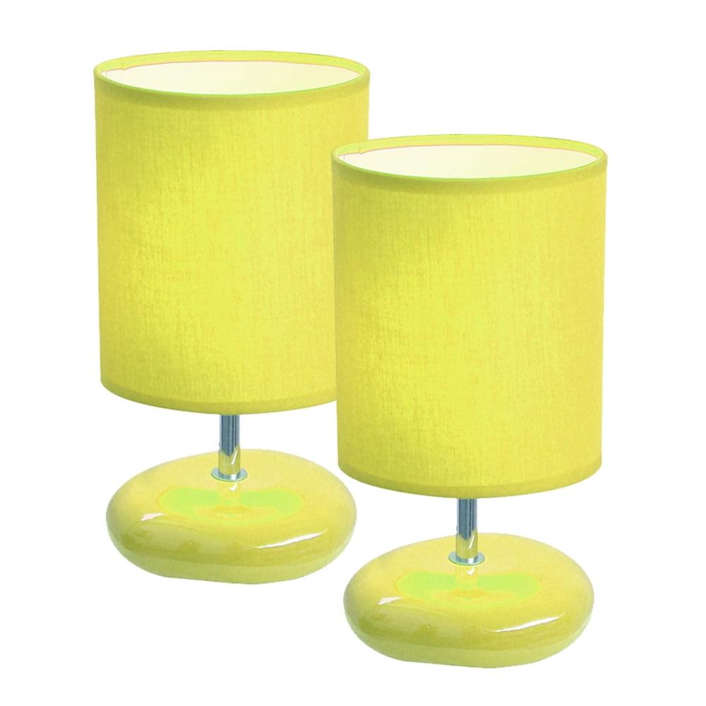 Green Ceramic Stone Look Table Lamp Set with Fabric Shades