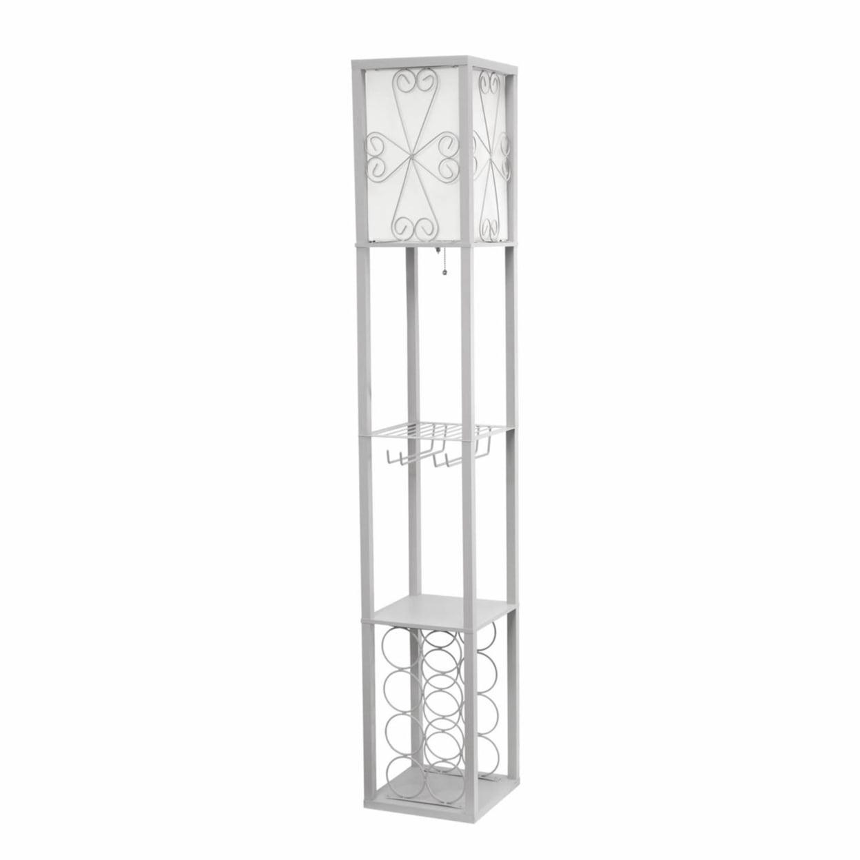 Etagere Organizer Storage Shelf Floor Lamp with Linen Shade Gray - Simple Designs