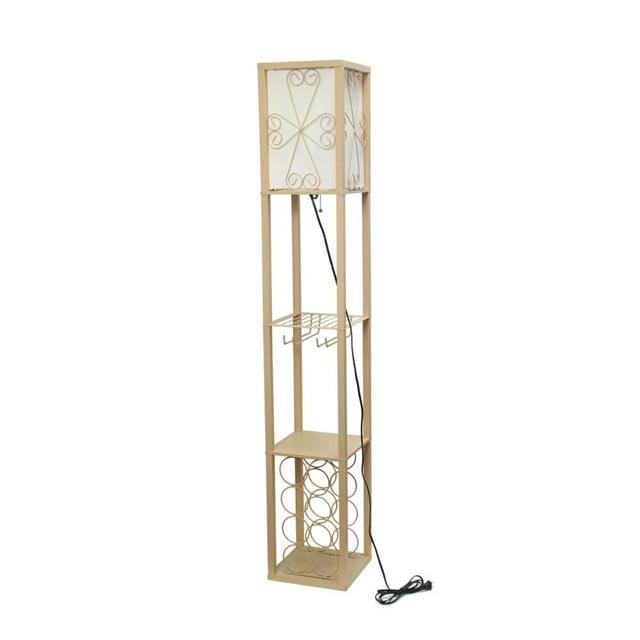 Etagere Organizer Storage Shelf Floor Lamp with Linen Shade Tan - Simple Designs: Modern Electric Wood Composite Lighting