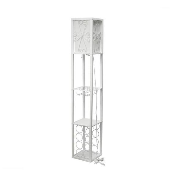 Etagere Organizer Storage Shelf Floor Lamp with Linen Shade White - Simple Designs: MDF Pull Chain, ETL Listed