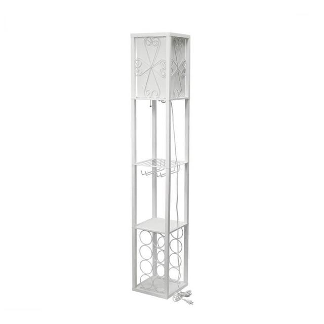 Etagere Organizer Storage Shelf Floor Lamp with Linen Shade White - Simple Designs: MDF Pull Chain, ETL Listed