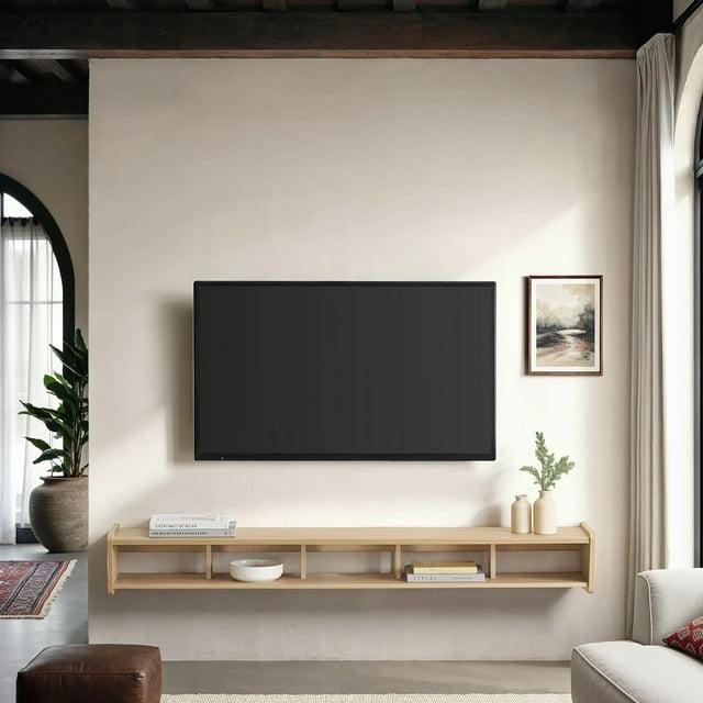 Walker Edison Minimalist Floating TV Stand for TVs up to 70”, Coastal Oak