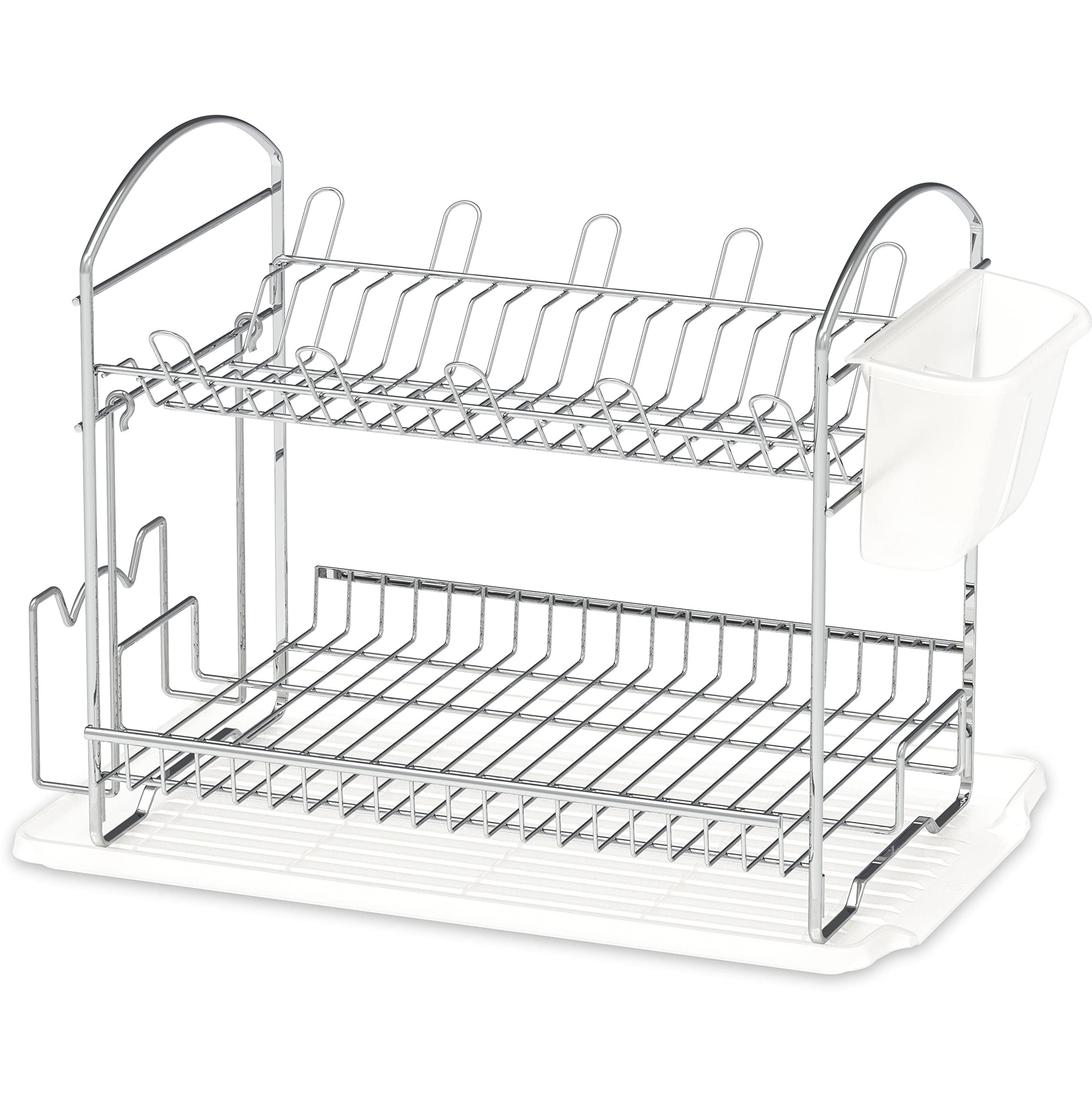 Chrome 2-Tier Foldable Metal Dish Rack with Drainboard