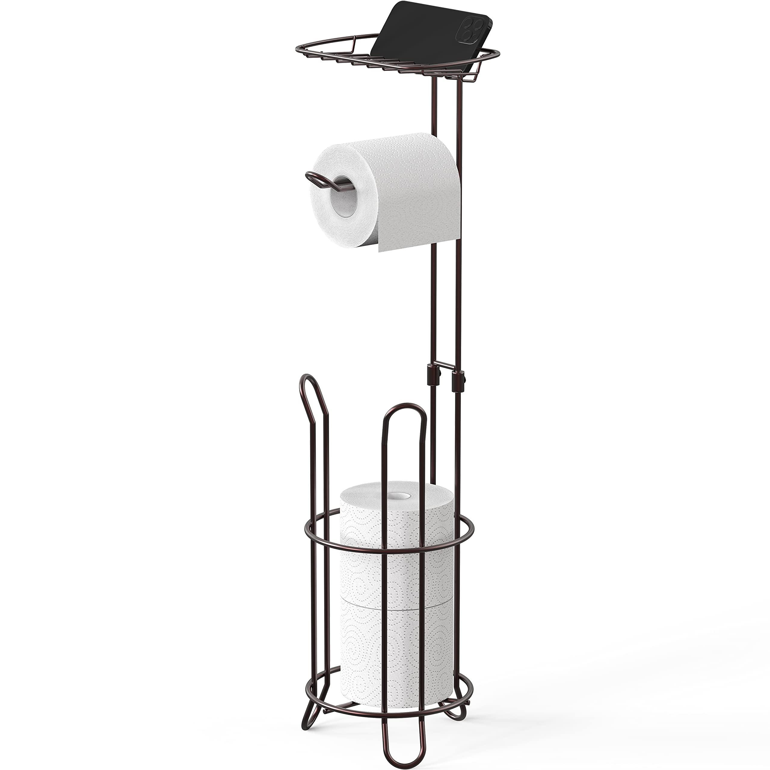 Bronze Free-Standing Toilet Tissue Roll Holder with Cell Phone Shelf