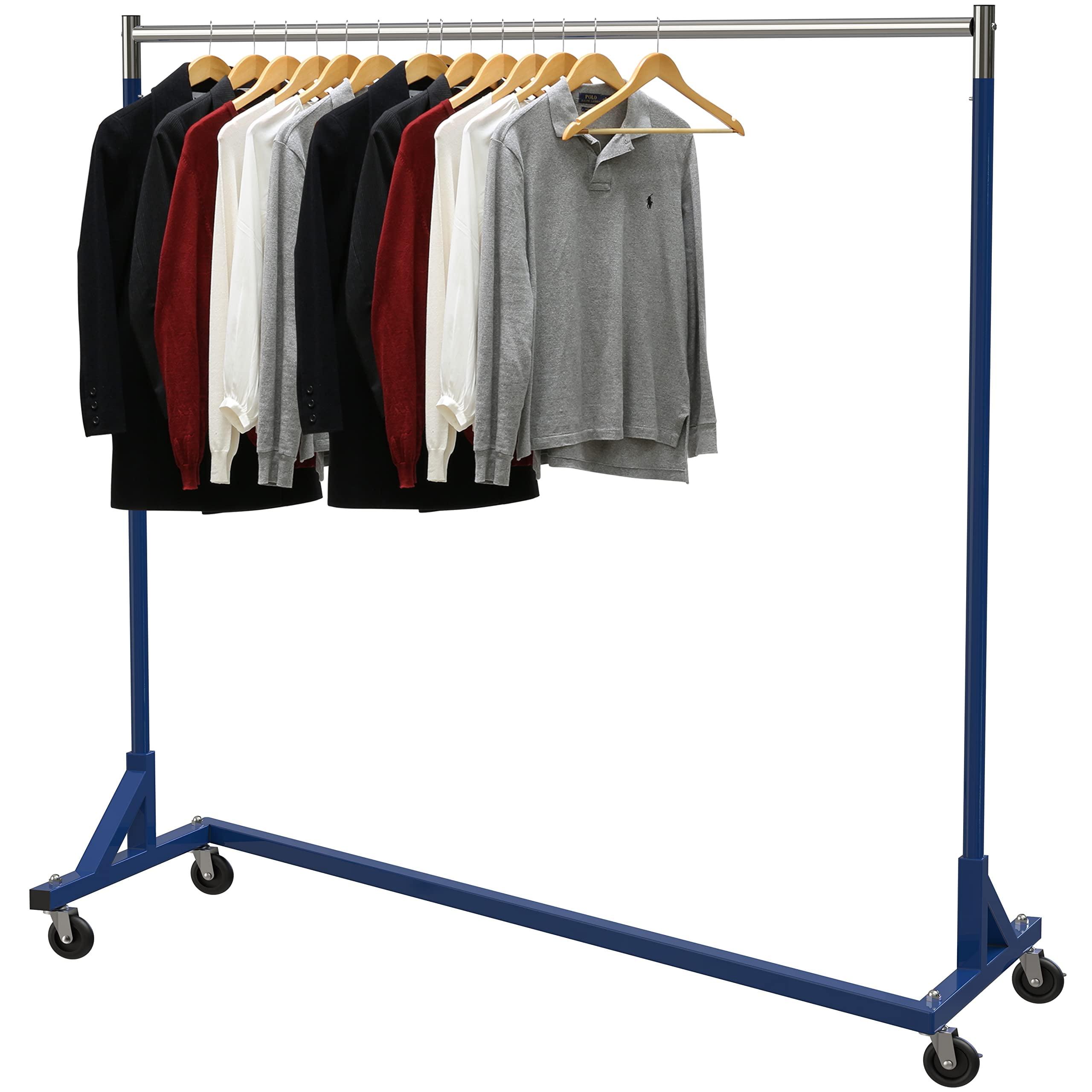 Heavy Duty Blue Metal Z-Base Garment Rack with Casters