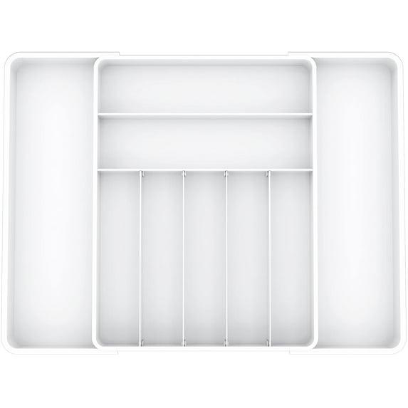 Simple Houseware Expandable Cutlery Drawer Tray and Flatware Utensil Organizers for Kitchen, White
