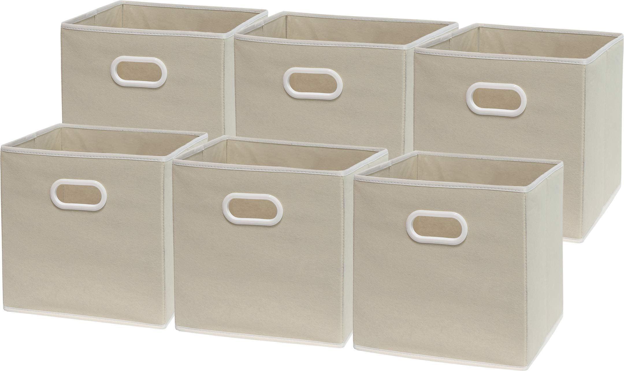 Simple Houseware Foldable Cube Storage Bin with Handle, 6 Pack, Beige
