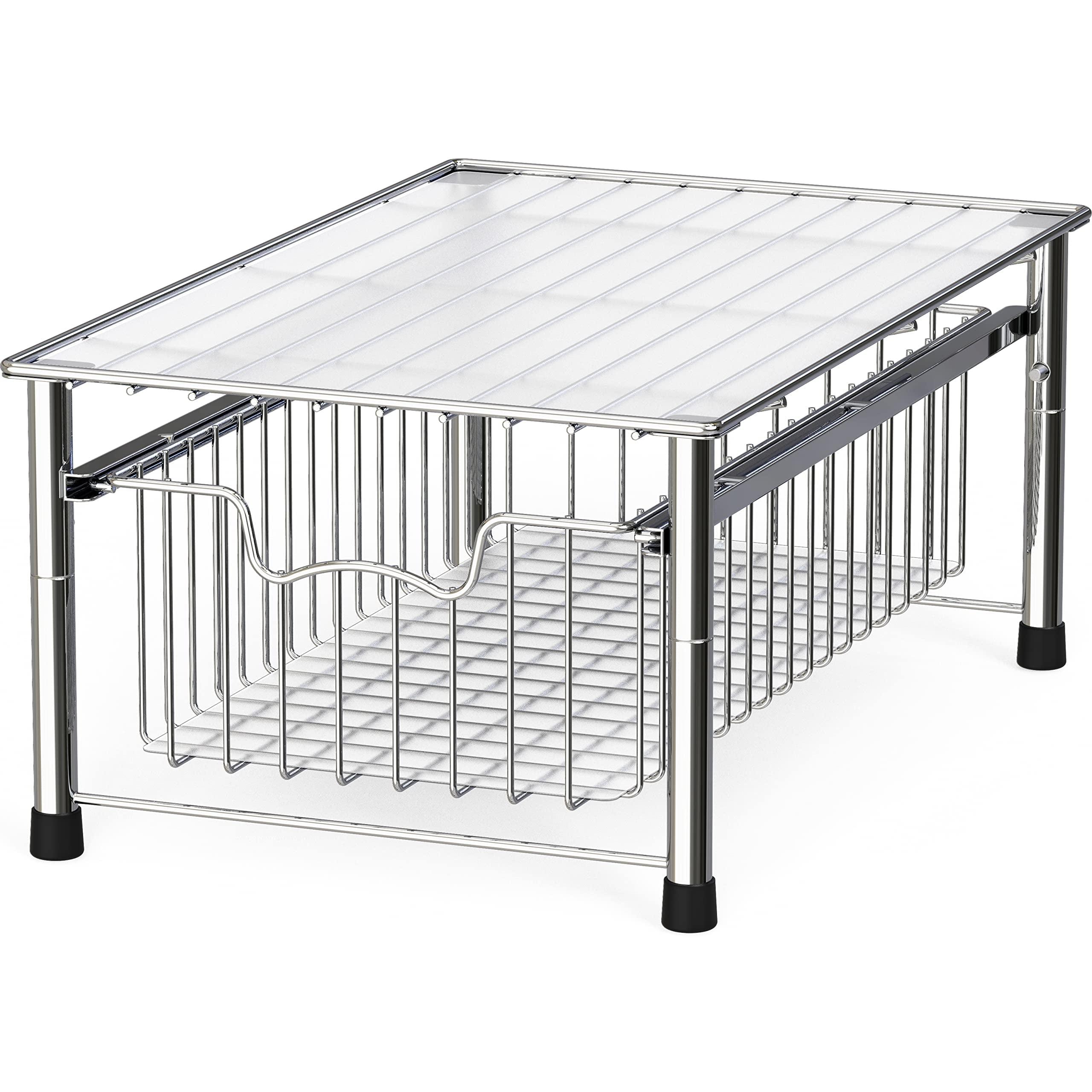 Chrome Stackable Metal Cabinet Organizer Basket Drawer