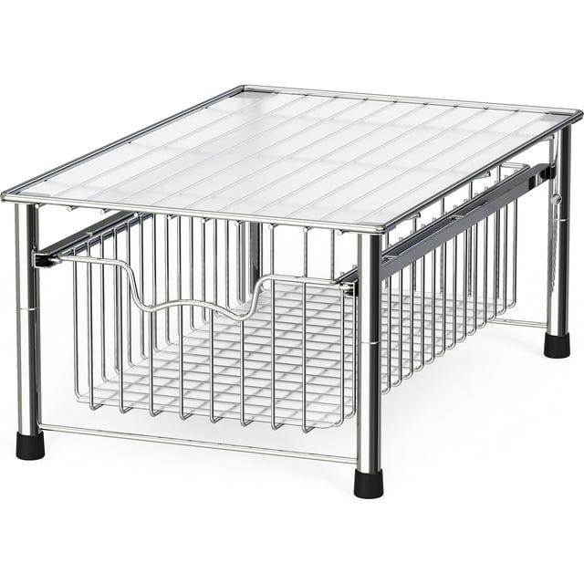 Chrome Stackable Metal Cabinet Organizer Basket Drawer