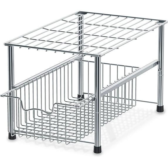 Chrome Stackable Metal Cabinet Organizer Basket Drawer