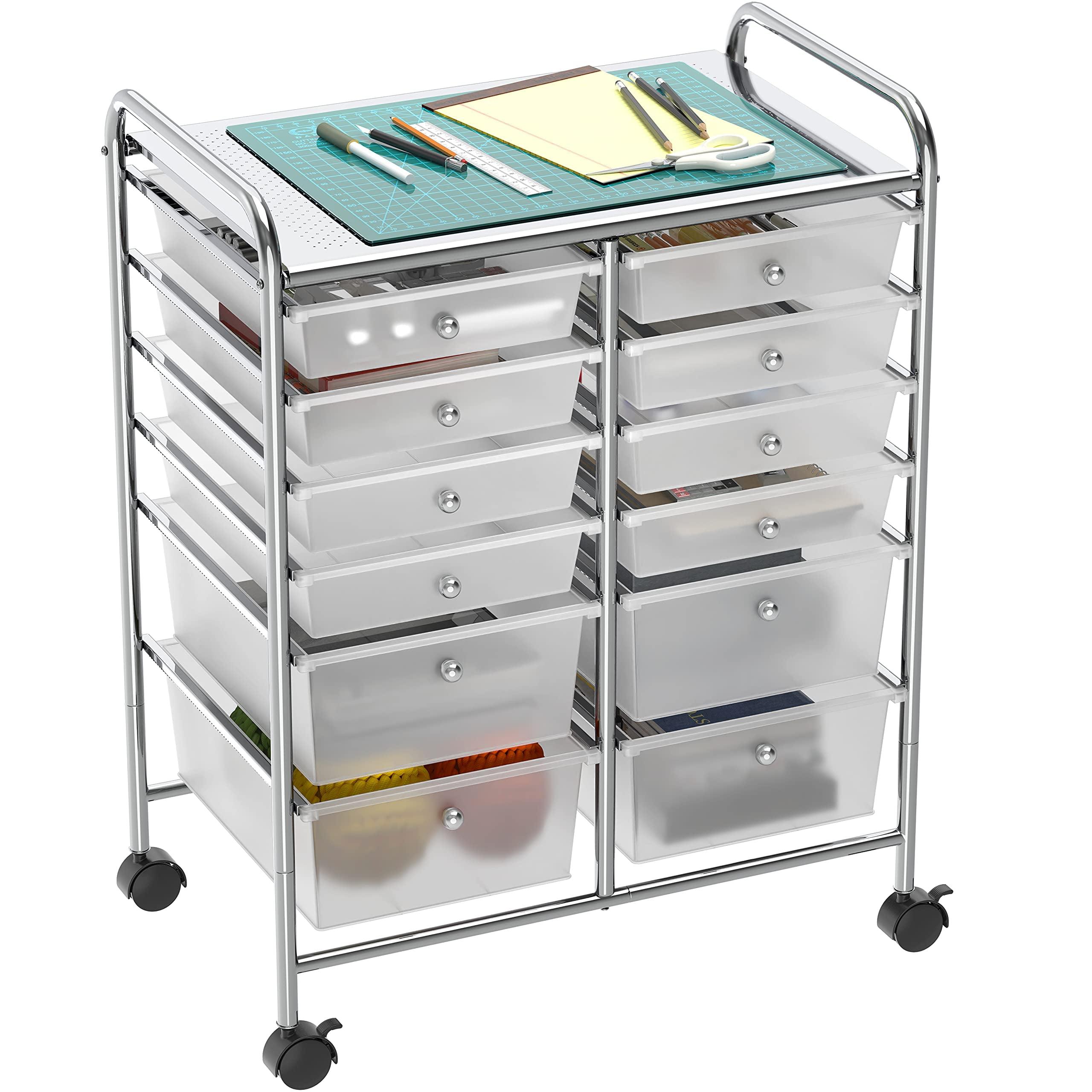 Chrome 12-Drawer Rolling Metal Utility Cart