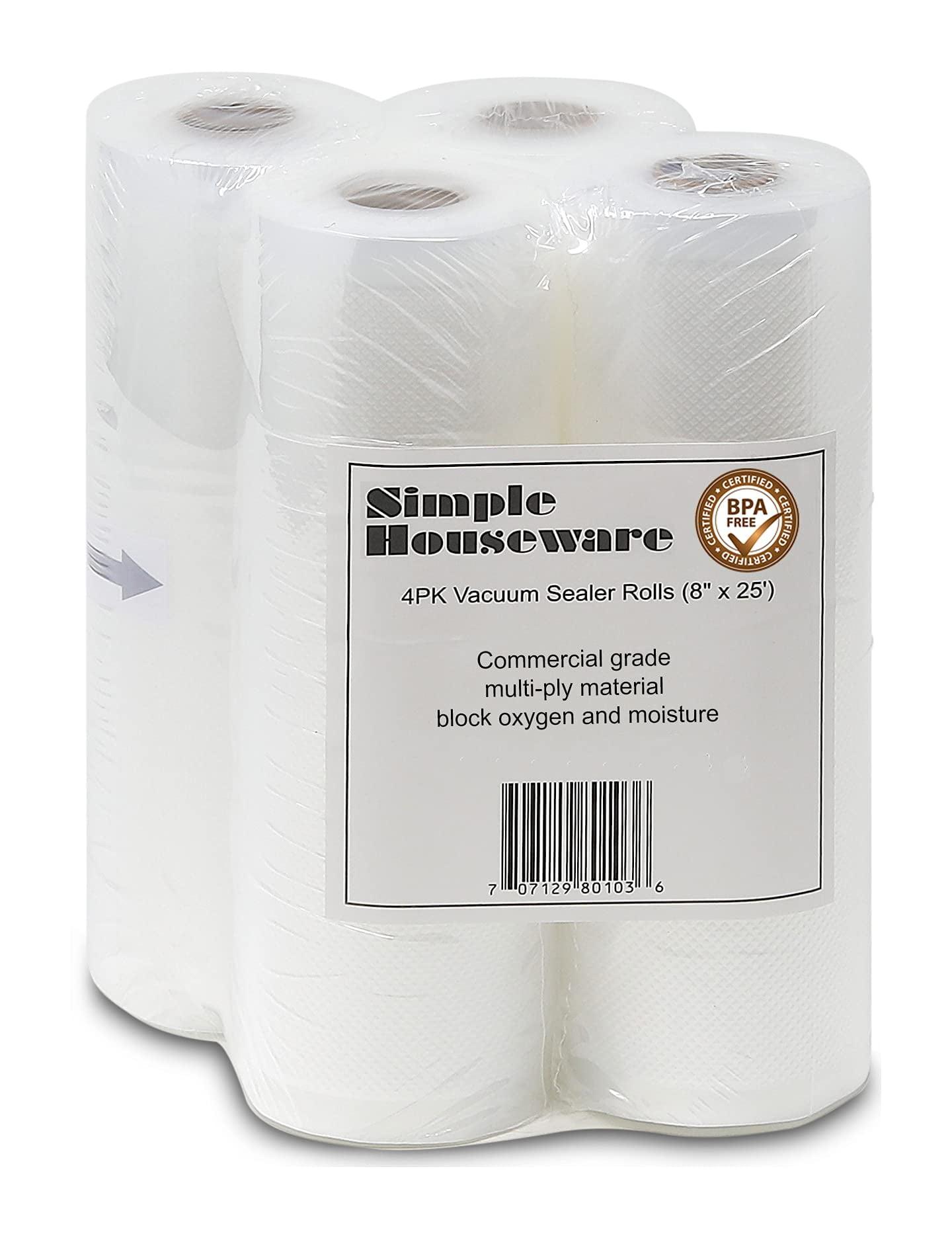 Simple Houseware Vacuum Sealer Bags 8'' x 25' Sous Vide Roll, 4-Pack C33