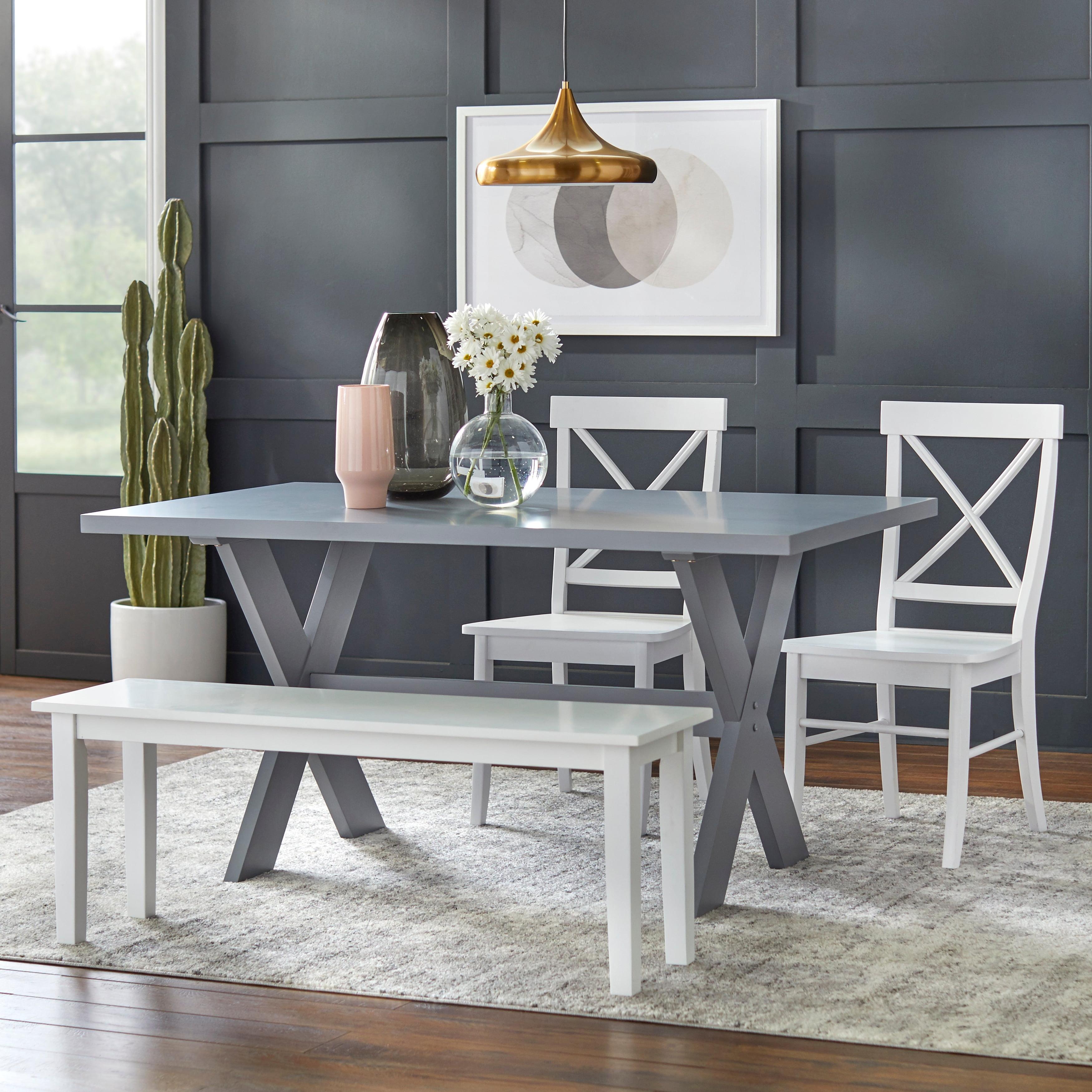 Gray and White Rubberwood 4-Piece Dining Set with Bench