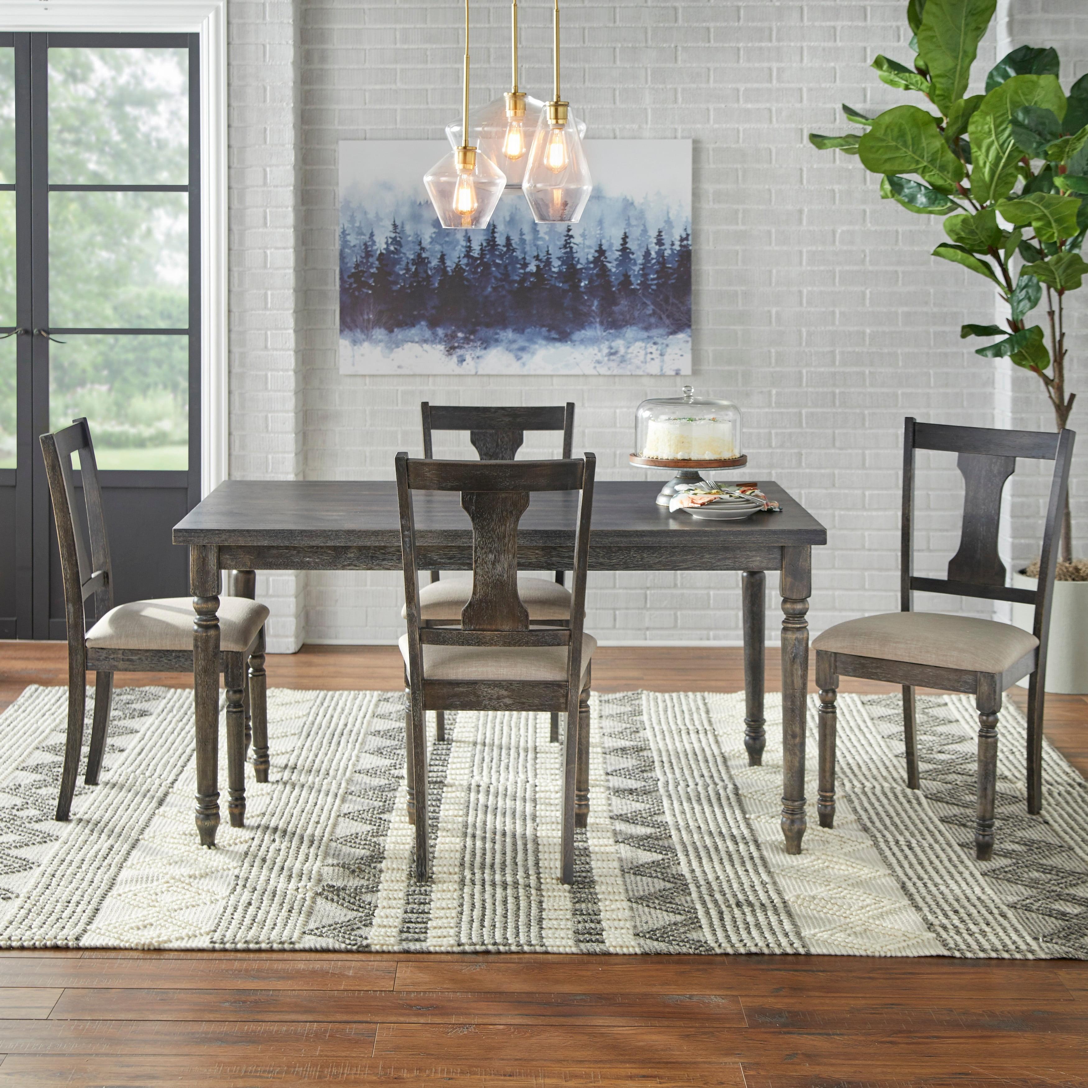 Weathered Grey 5-Piece Dining Set with Upholstered Chairs