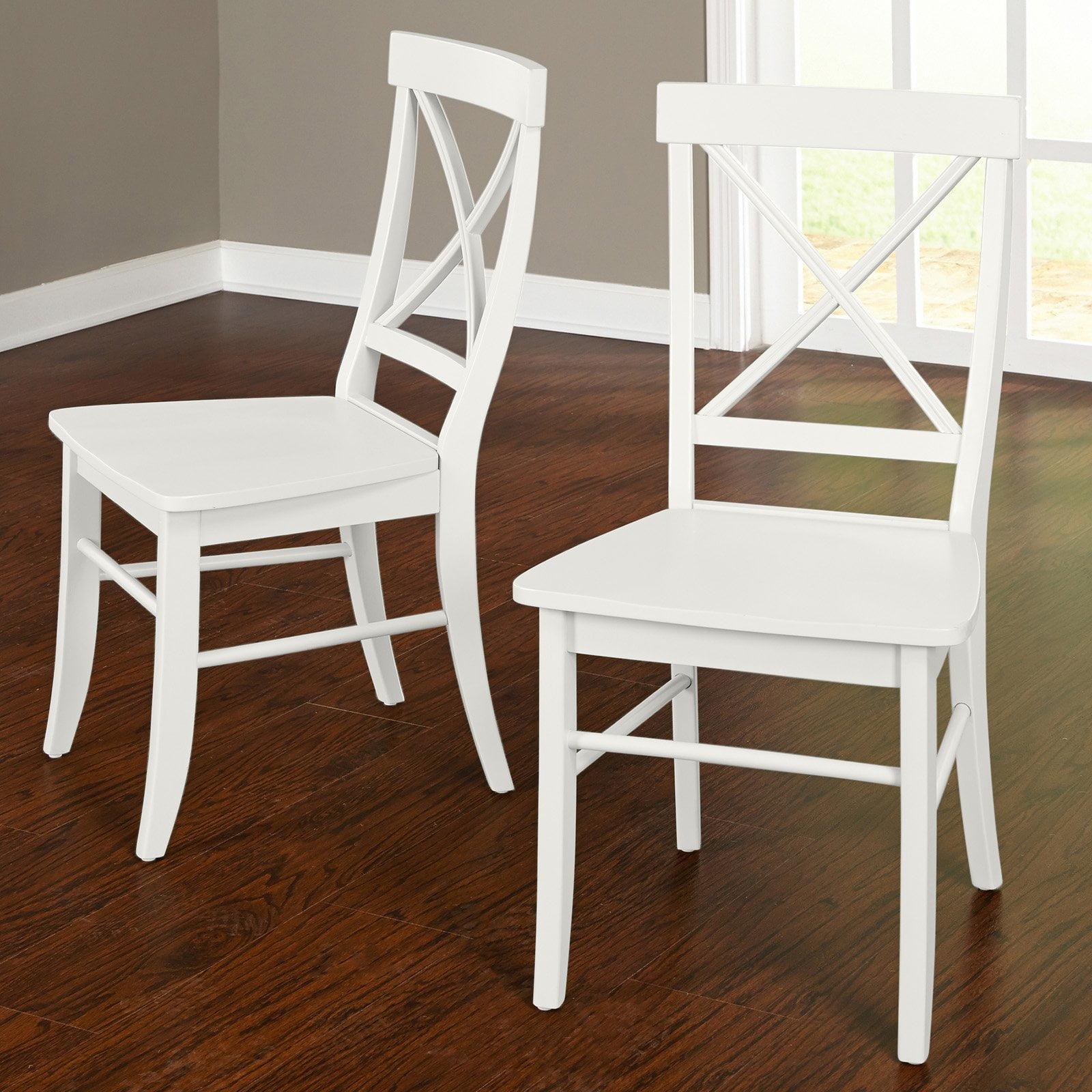 High Cross-Back Wooden Side Chair in White, Set of 2