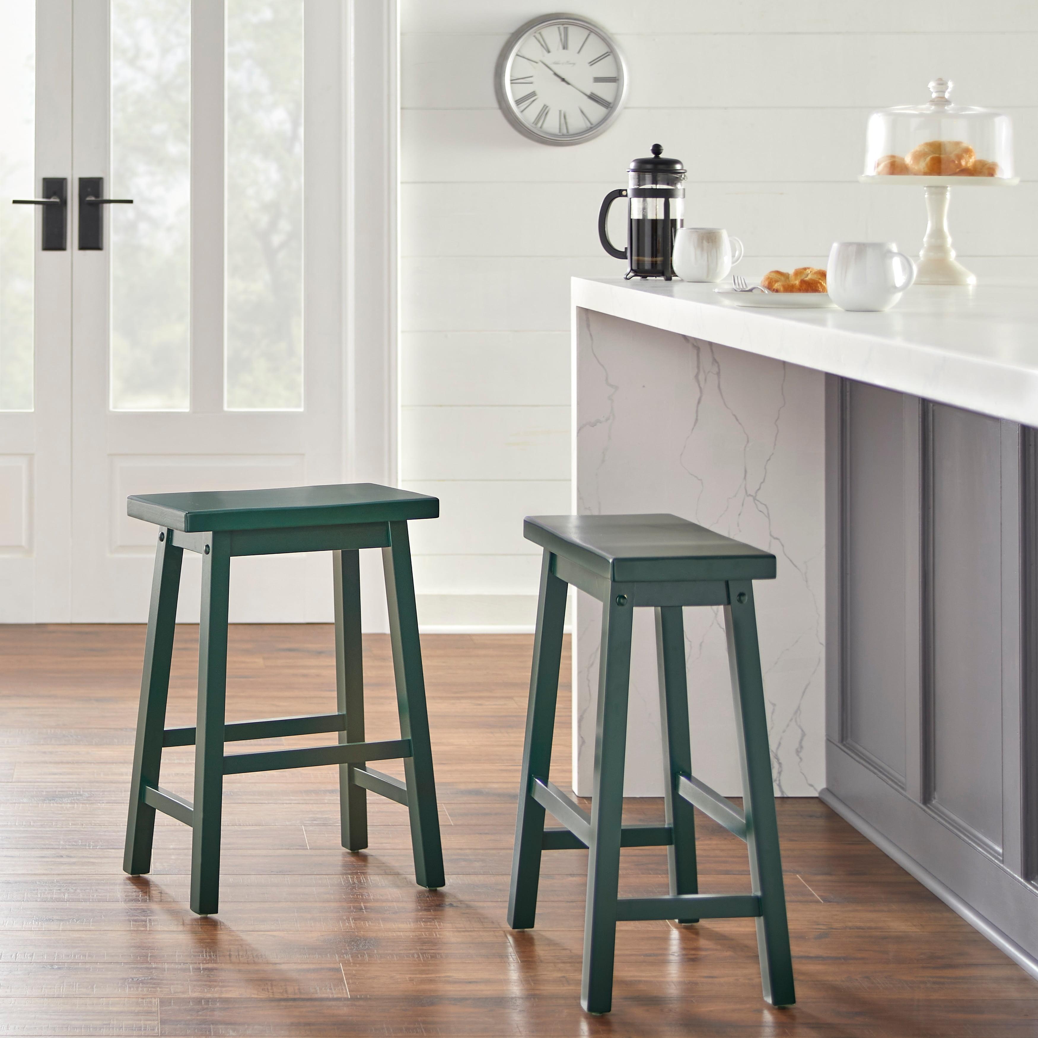 24" Arizona Saddle Counter Height Barstool Dark Green - Buylateral: Rubberwood Frame, Mid-Century Modern, Fixed Height