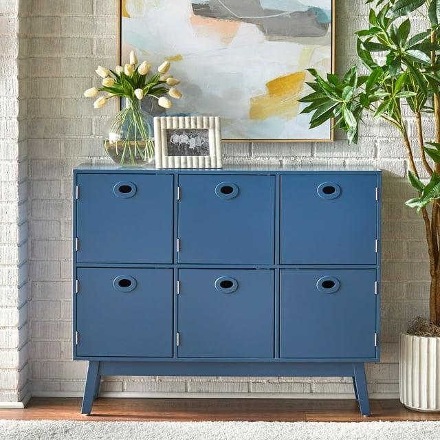 Buylateral 6 Storage Jamie Mid Century Modern Cube Cabinet Blue: Modern MDF Furniture, 6-Compartment Design, Tapered Legs