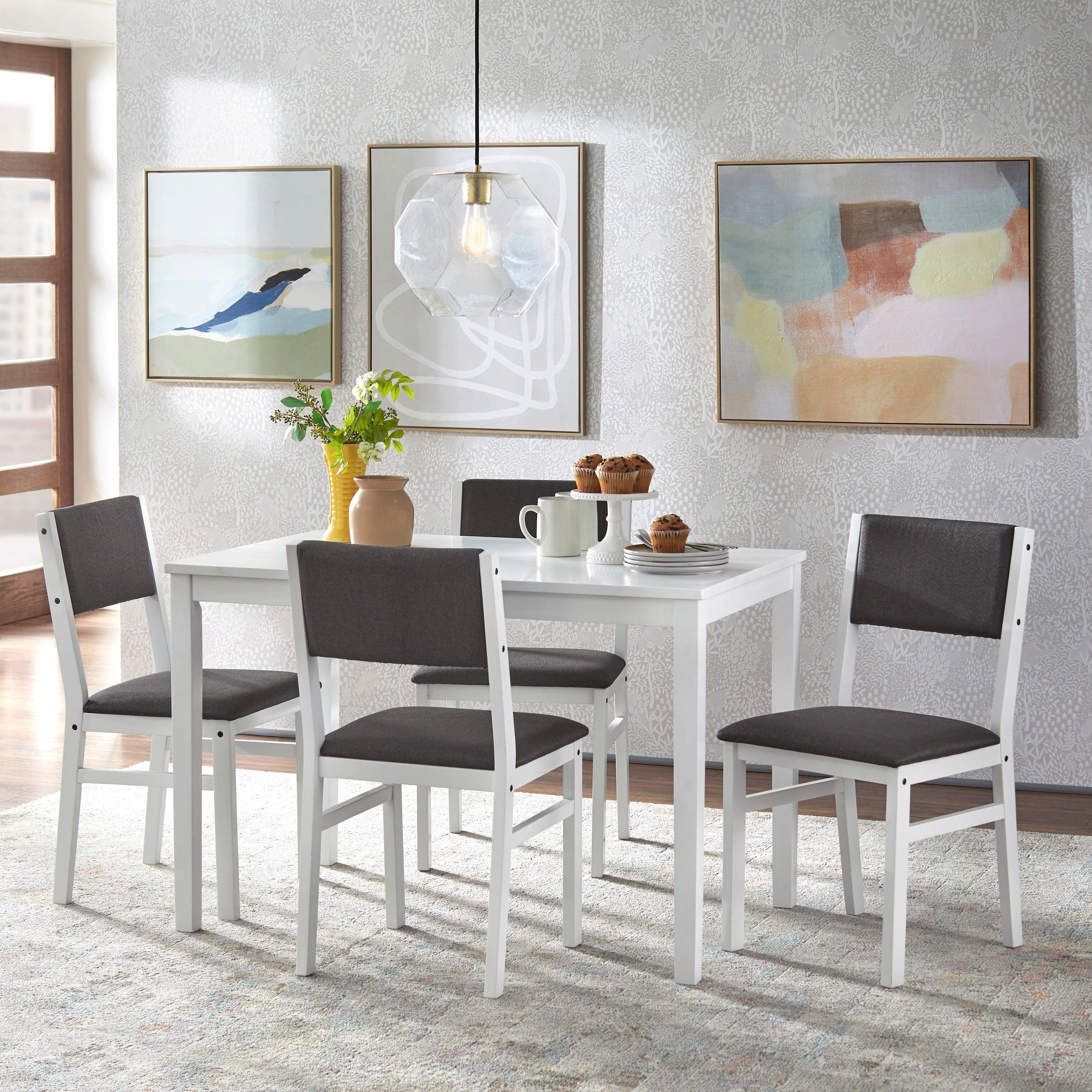 White and Gray Solid Wood 5-Piece Dining Set