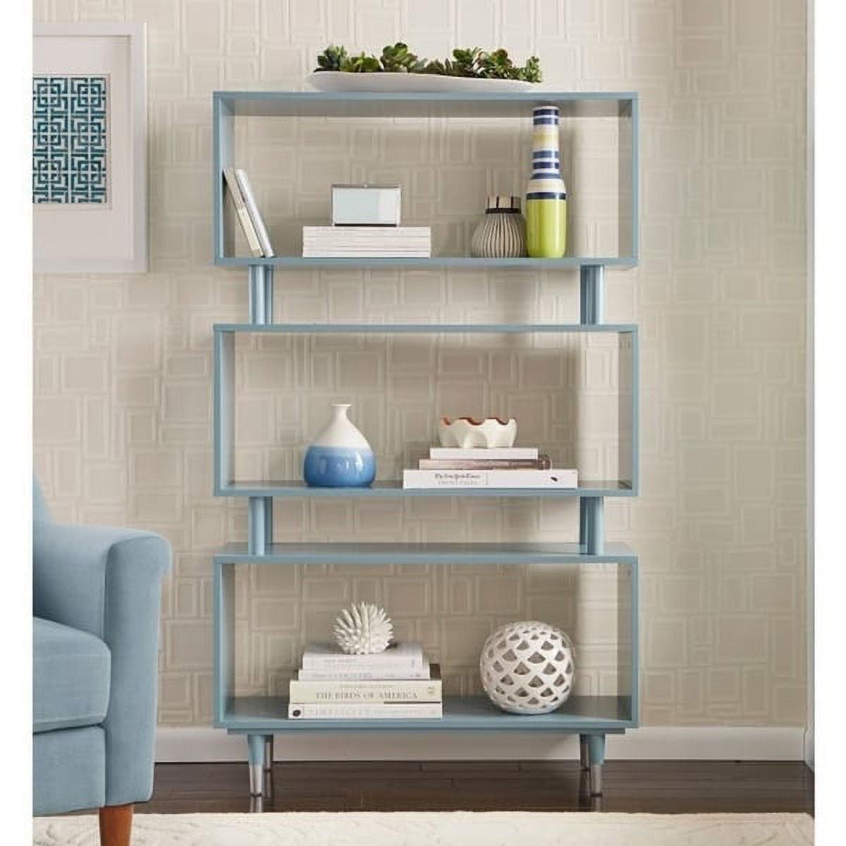 Antique Blue Wooden Corner Bookshelf with Cubes