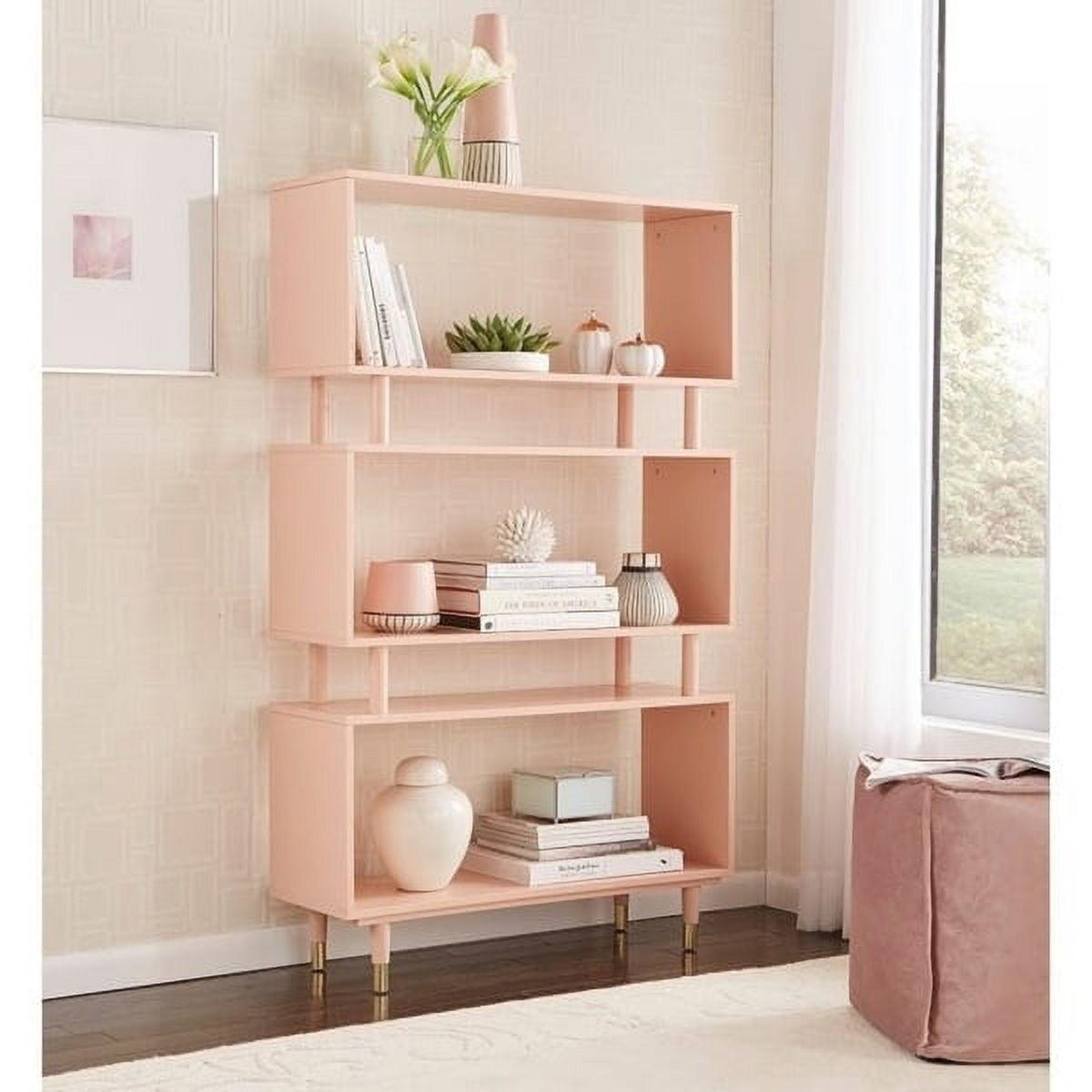 Simple Living  Margo Mid-Century Modern 3-tier Bookshelf - 59.5"h x 36"w x 11.8"d Blush Pink Painted