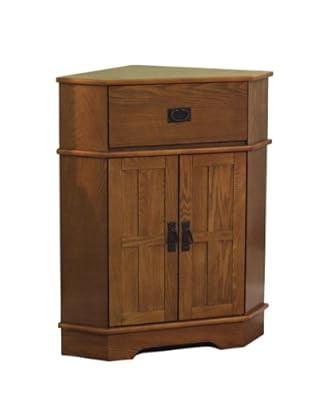 Mission 2 Door 1 Drawer Corner Storage Cabinet Oak - Buylateral: Traditional Style, MDF Wood Veneer