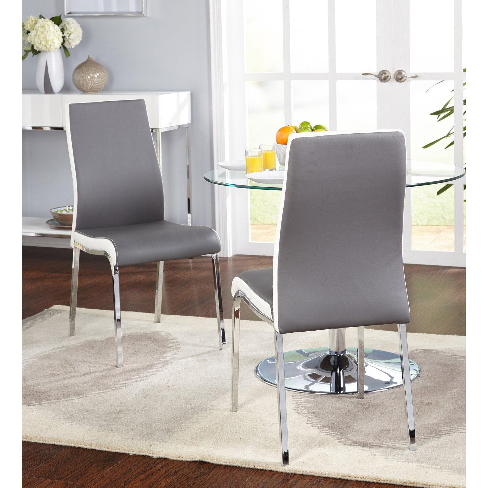 Set of 2 Gray and White Faux Leather Dining Chairs