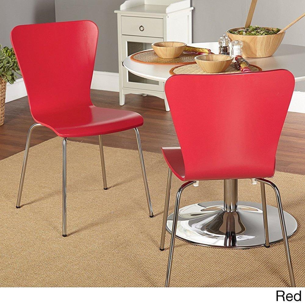 Set of 2 Pisa Modern Bentwood Dining Chairs Red - Buylateral: Chrome Legs, Stackable, 200 lbs Capacity