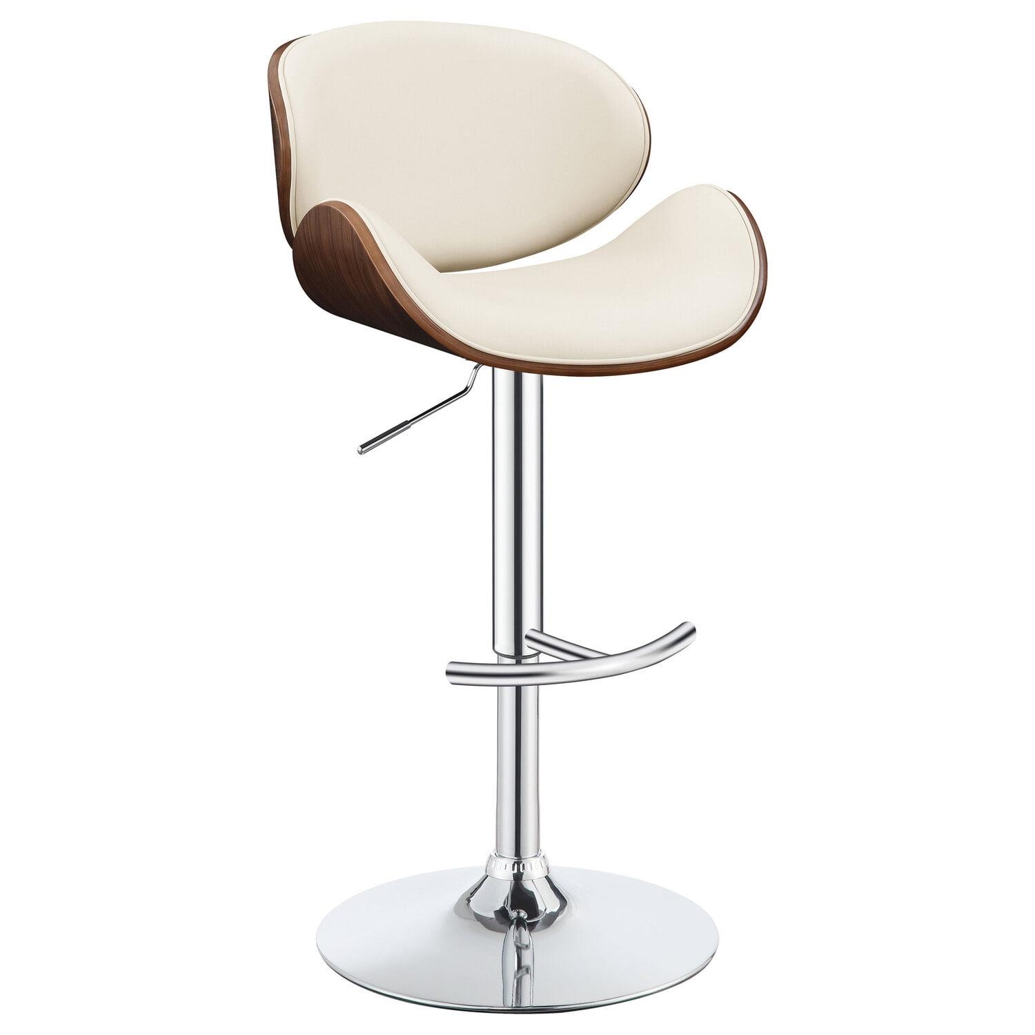 Ecru and Walnut Adjustable Swivel Bar Stool with Chrome Base