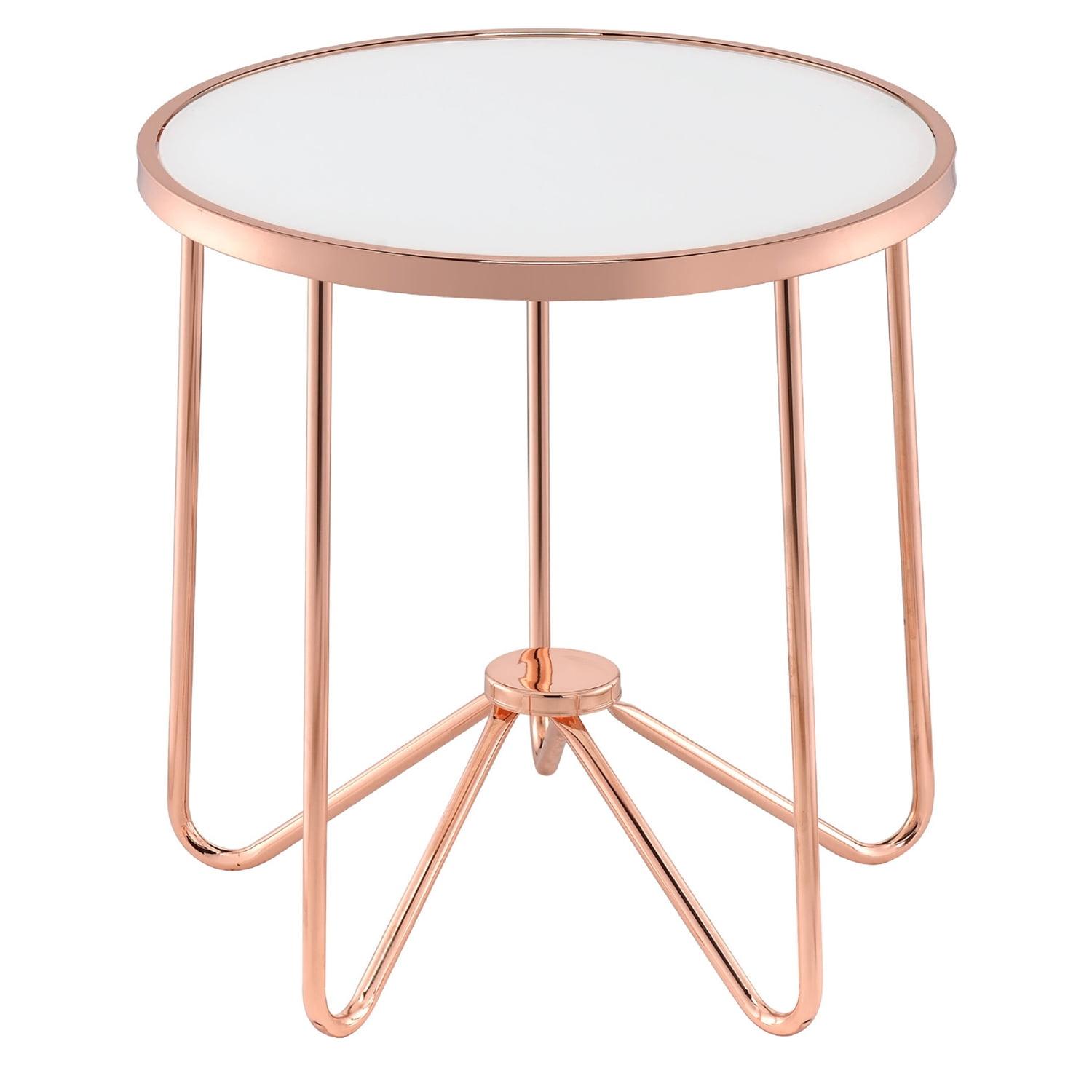 22" Round End Table in Rose Gold with Clear Glass Top