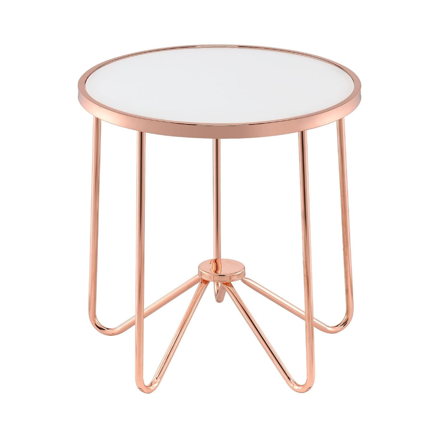 22" Rose Gold And Clear Glass Round End Table