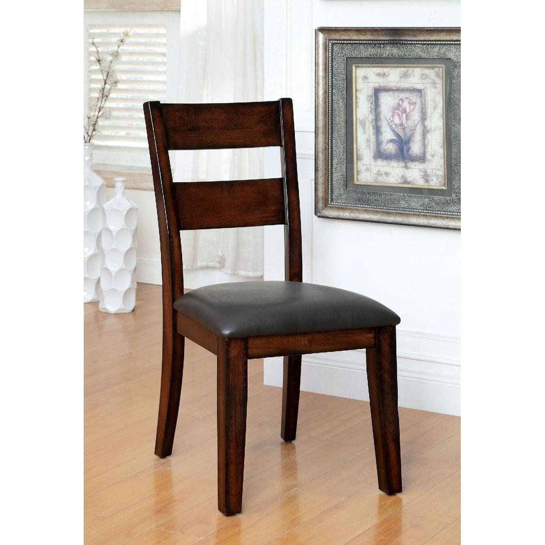 Simple Relax Set of 2 Faux Leather and Wood Dining Side Chairs in Dark Cherry