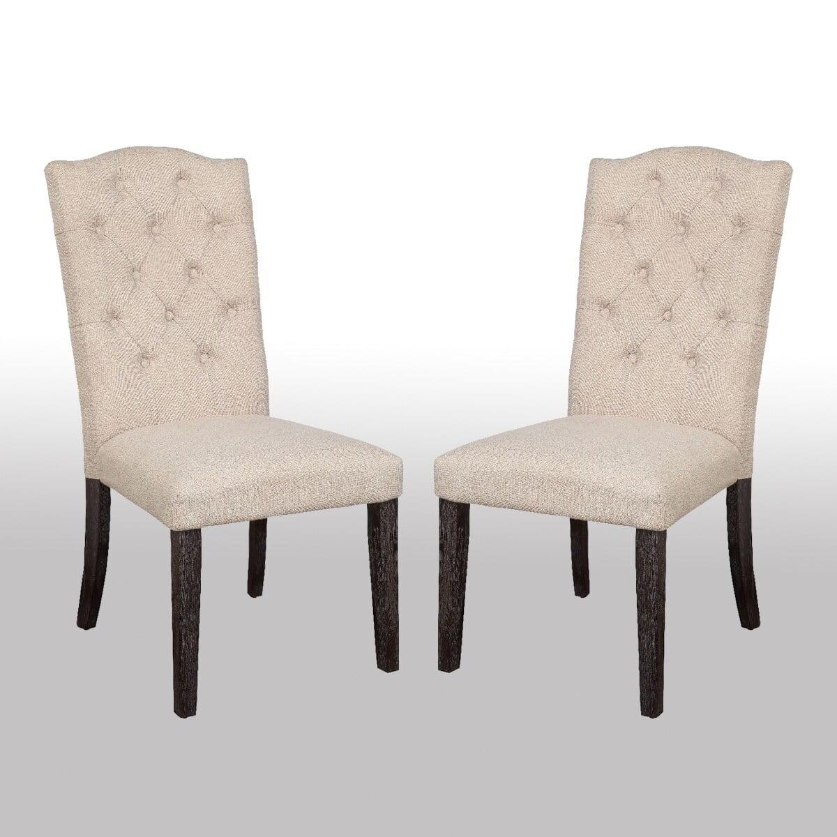 Simple Relax Set of 2 Linen Upholstered Side Chairs in Beige and Weathered Espresso