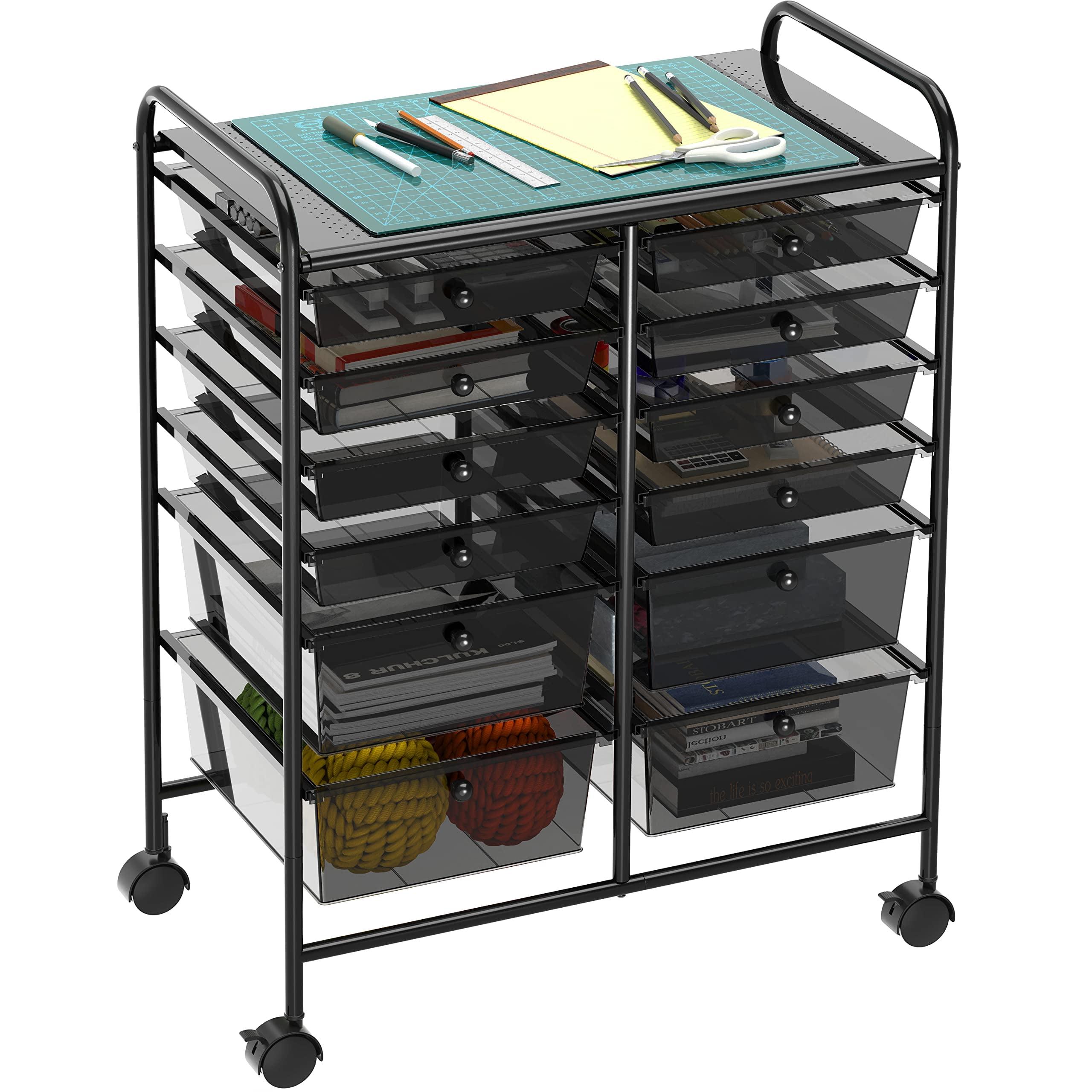 Black 12-Drawer Rolling Storage Cart with Metal Frame