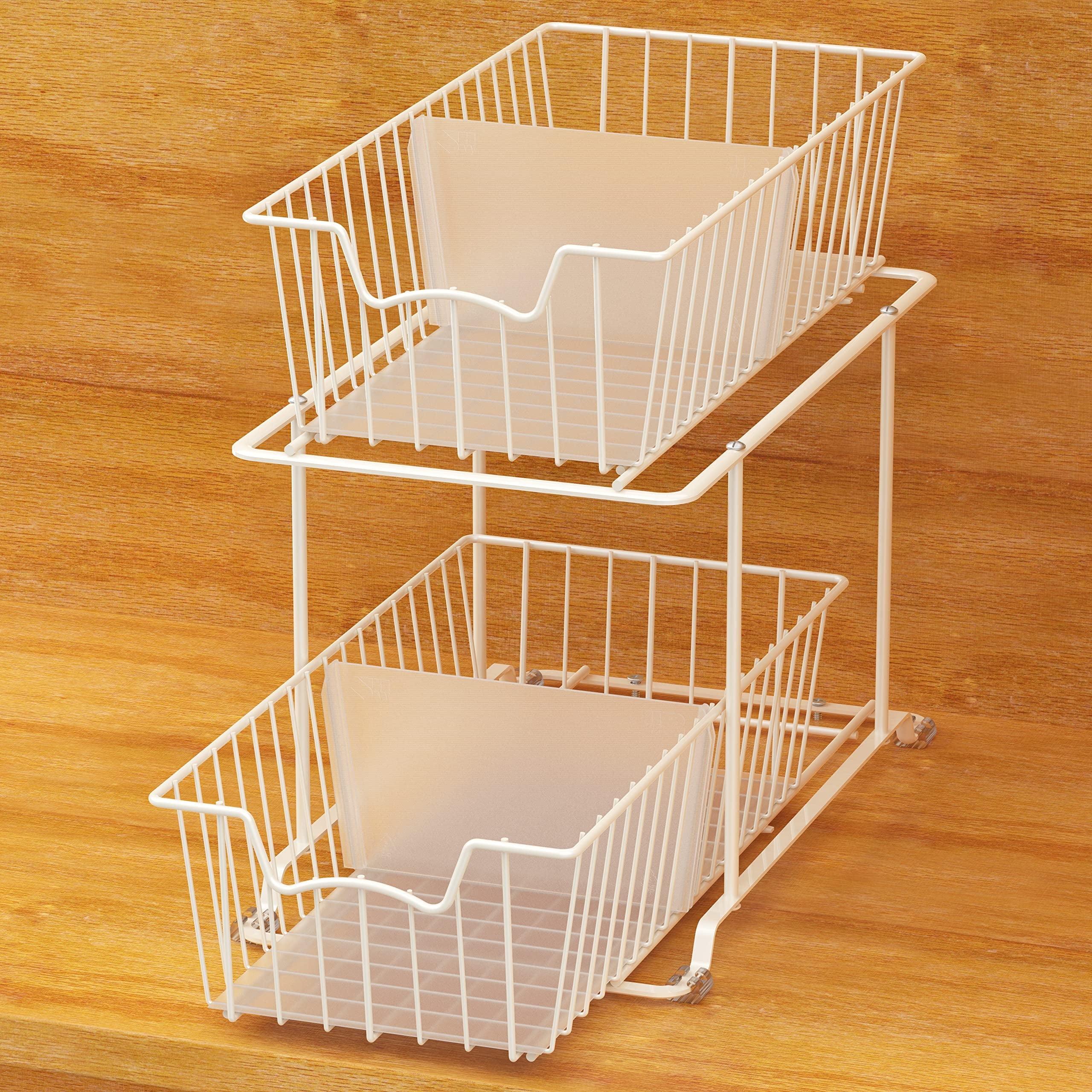 White 2-Tier Wire Basket Drawer Organizer