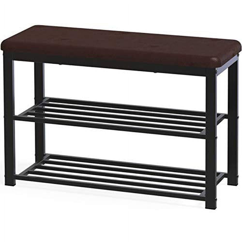 Bronze Metal and Faux Leather Entryway Shoe Rack Bench